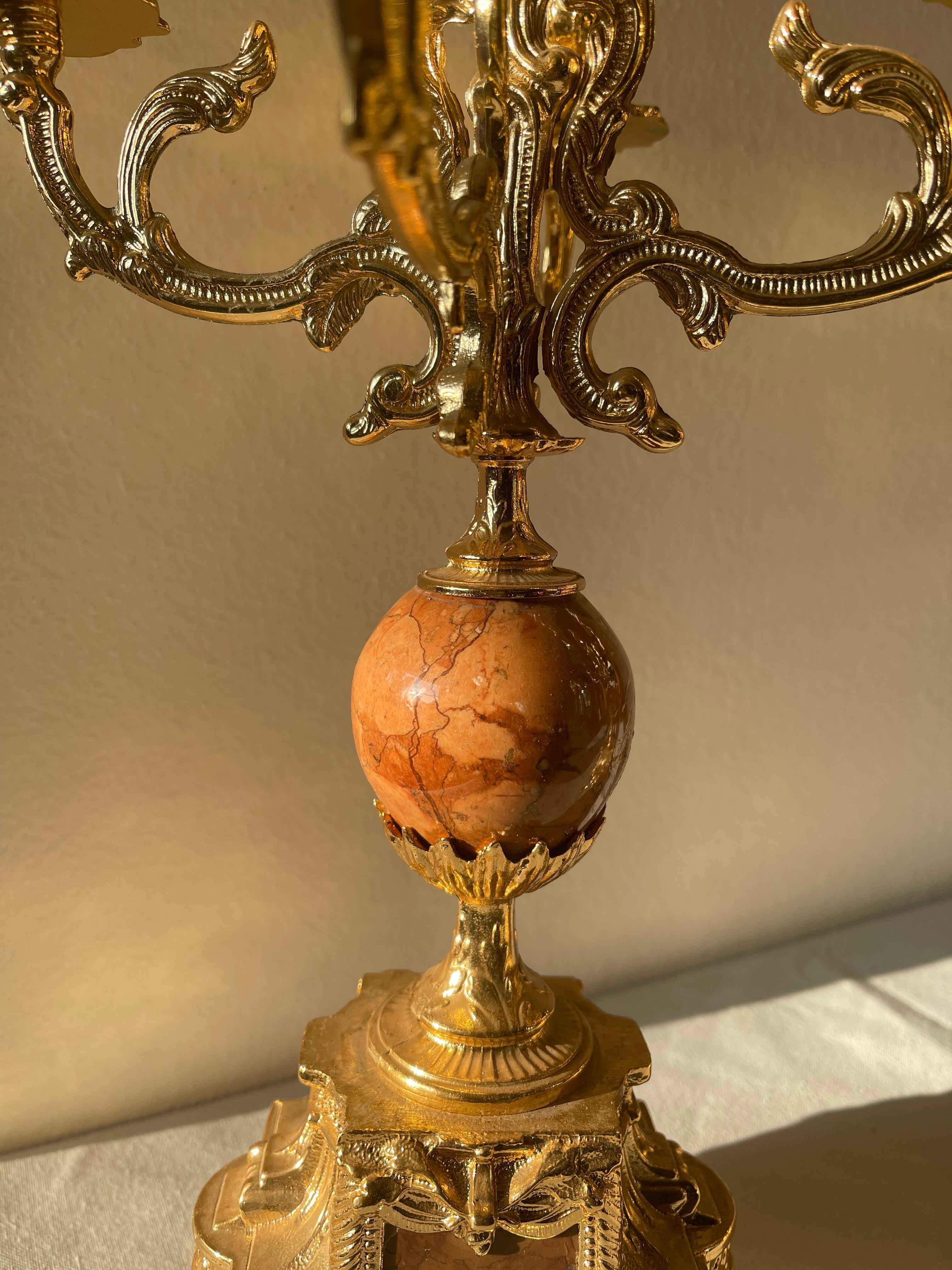 20th Century Beautiful Pair of French-style five-flame gilt bronze candelabra For Sale