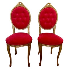 Beautiful pair of Italian chairs in solid wood luigi XVI style 1980s