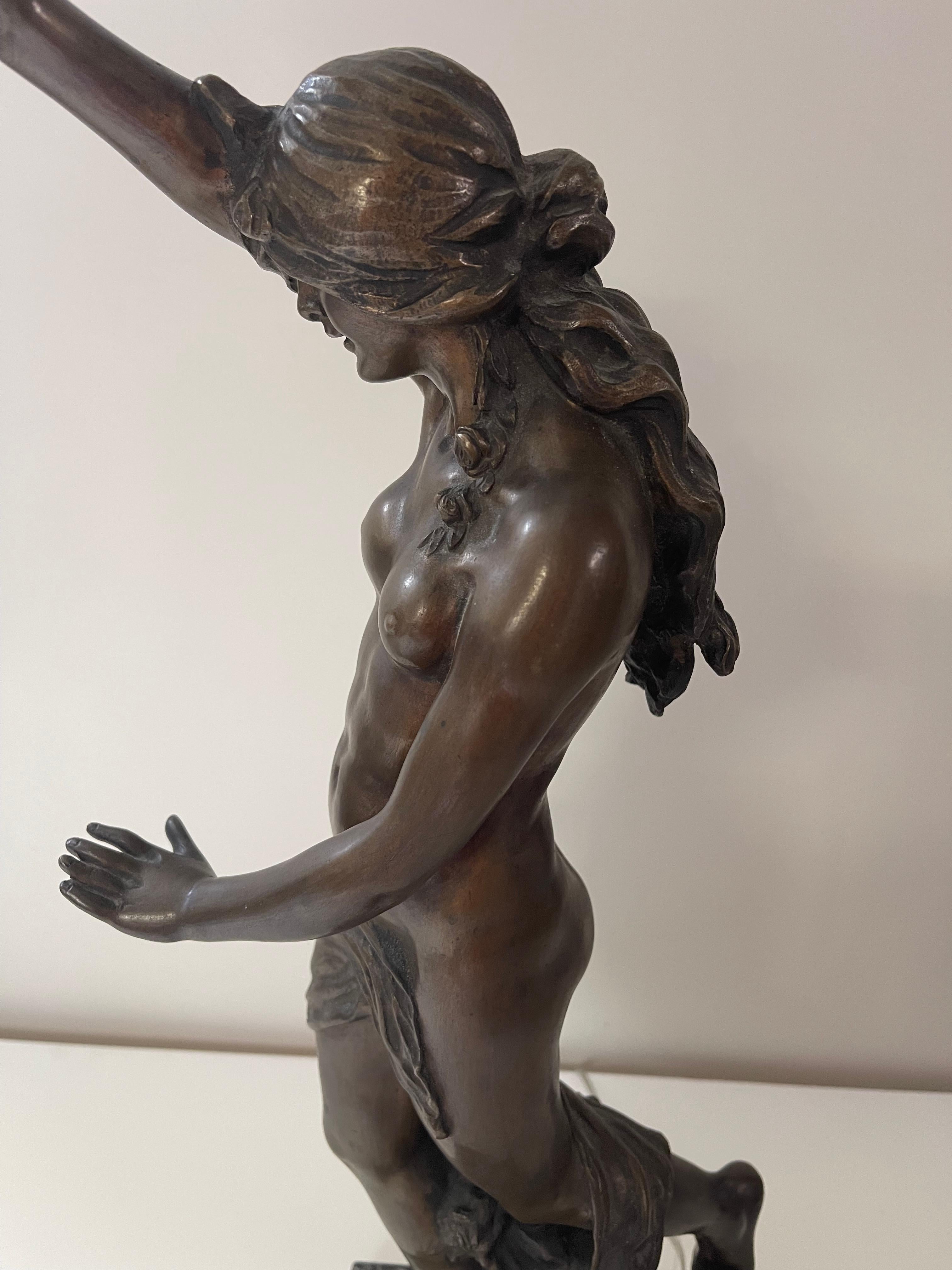 Art Deco Bellisima Lamps statues woman bronze 70s For Sale