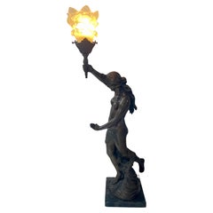 Schöne 70er Jahre Bronze weibliche Statue Lampen