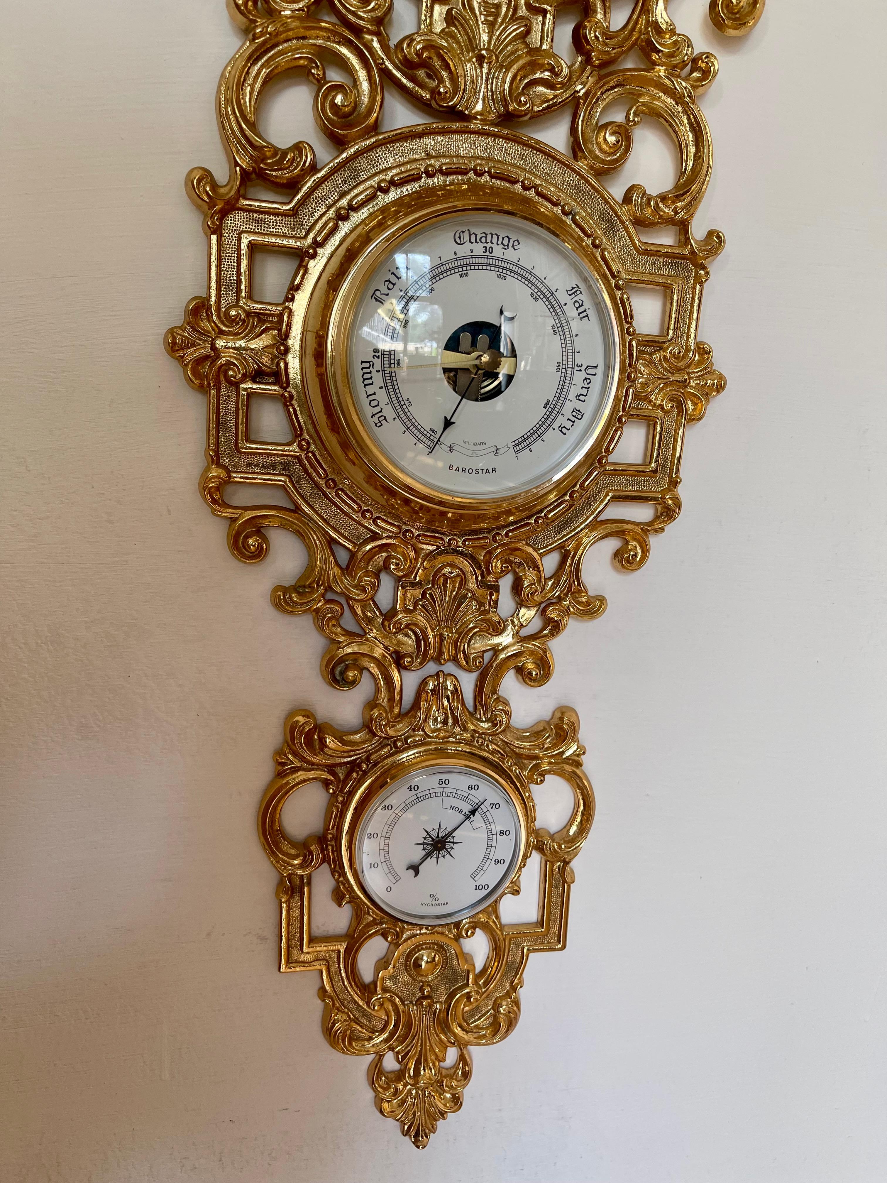 Beautiful gilt bronze barometer clock 1970s 