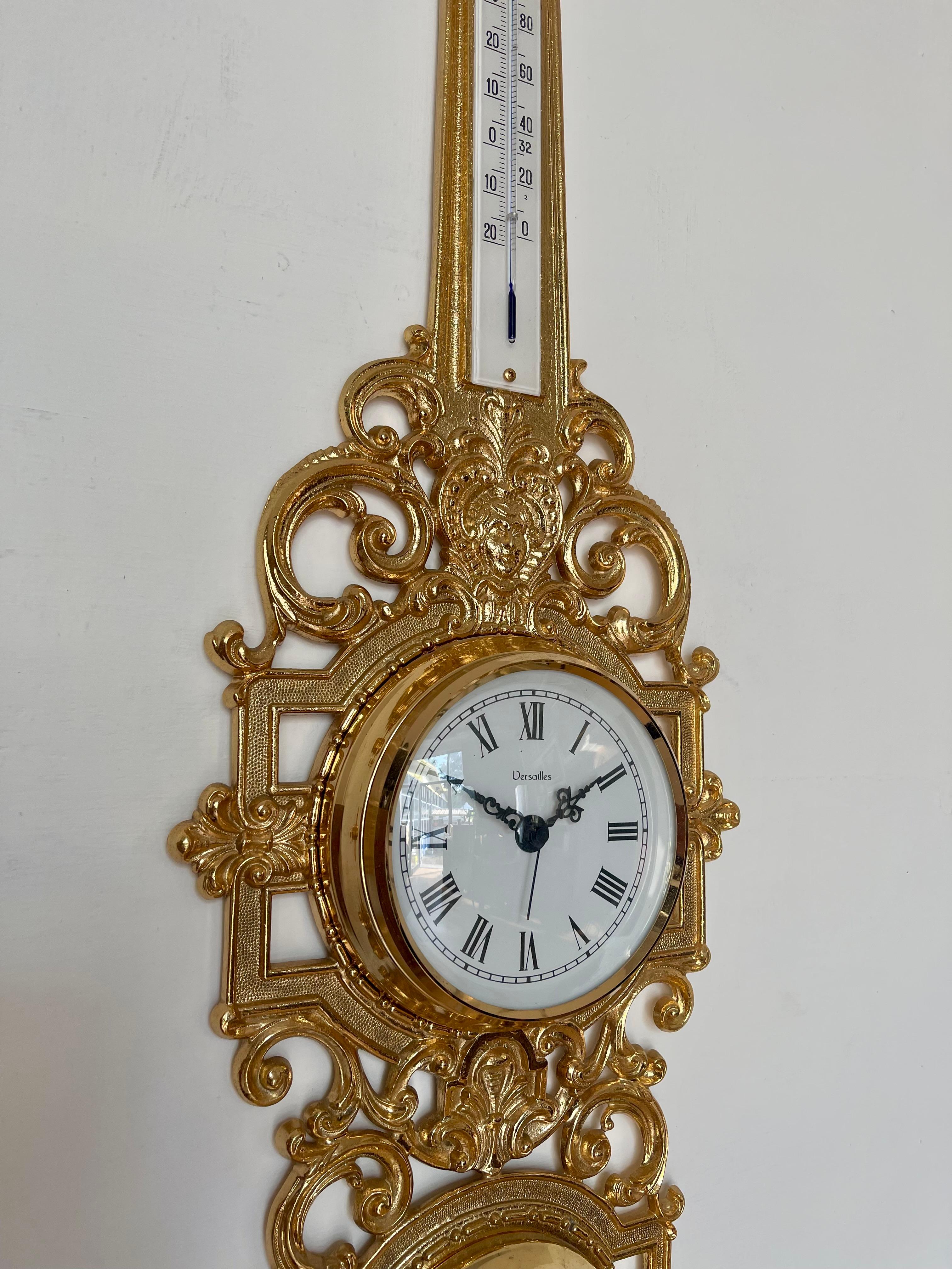 Other Beautiful gilt brass barometer clock XX For Sale