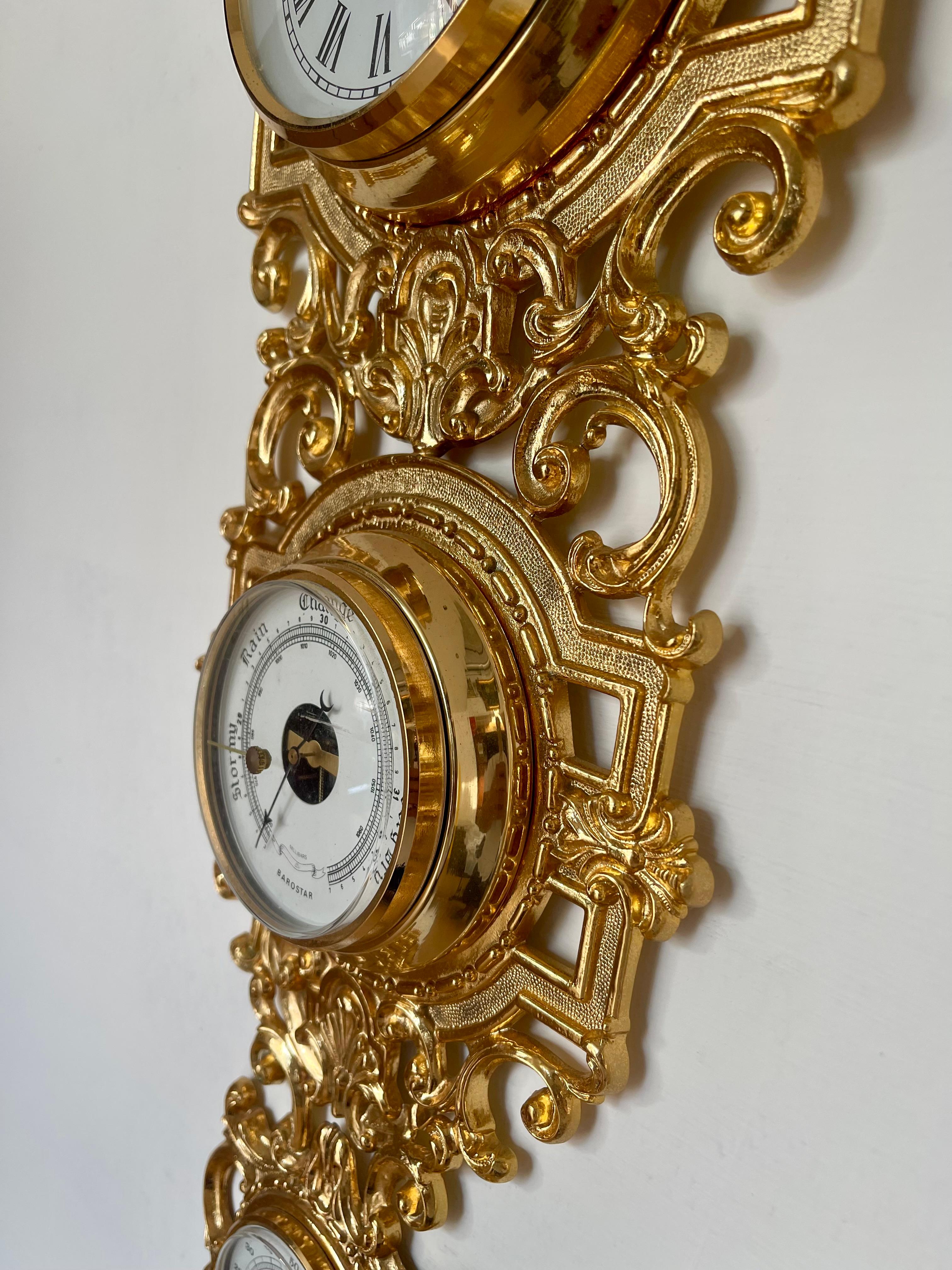 Other Beautiful gilt brass barometer clock XX For Sale