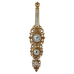 Precioso reloj barómetro XX de latón dorado