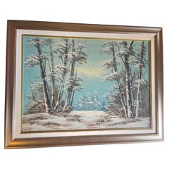 Vintage Beautiful hand-painted oil painting winter 1950s