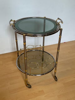 Bellissimo Carrello bar in metallo argentato e vetro con dettagli dorati, sec.XX