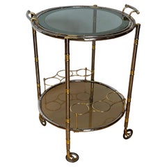 Bellissimo Carrello bar in metallo argentato e vetro con dettagli dorati, sec.XX