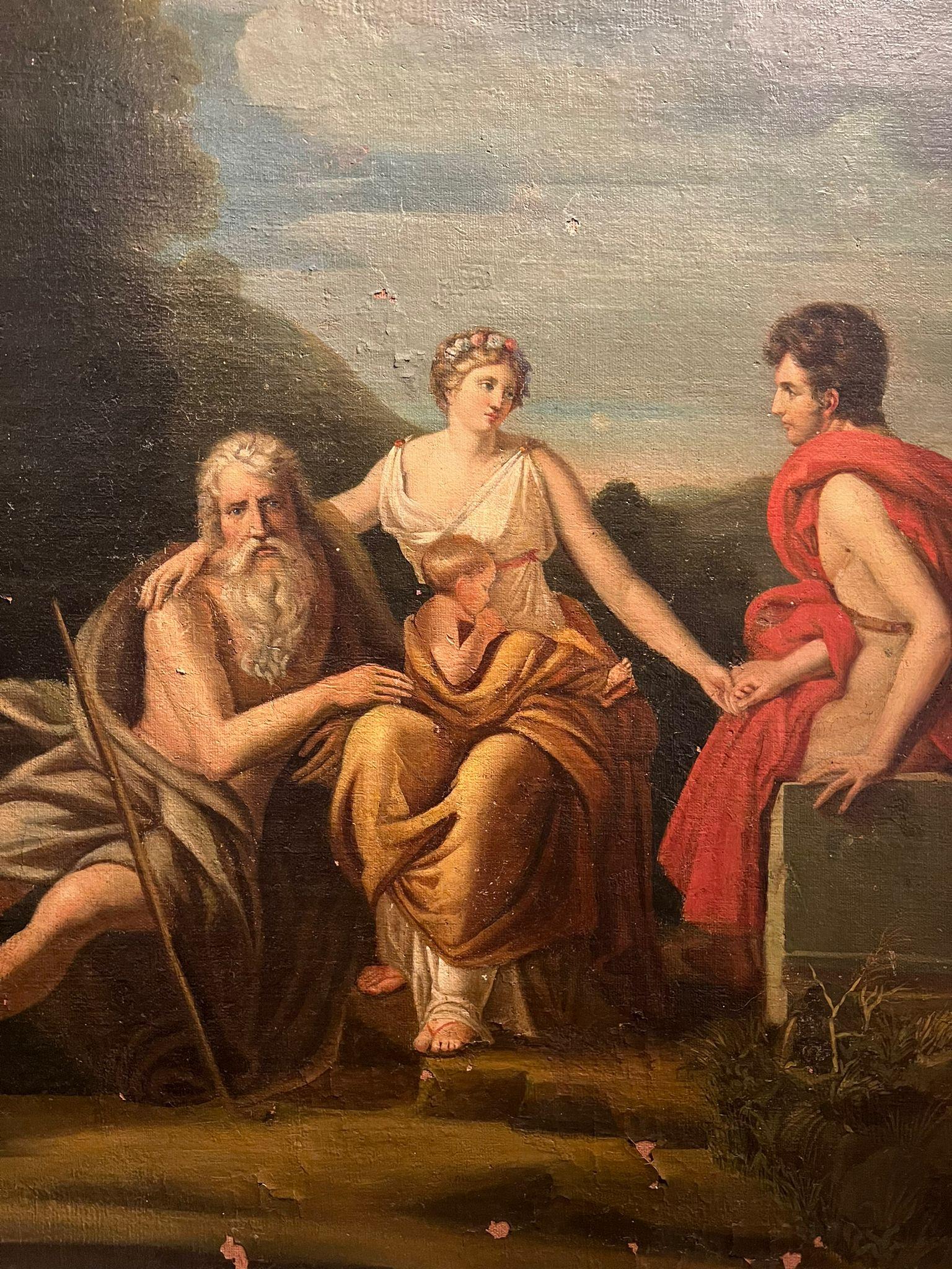 French school of the early 19th century. 

Beautiful oil on canvas painting depicting the three stages of life according to Francois Gerard.

The allegorical painting depicts a woman (Life) holding hands with 3 men who each represent a stage of