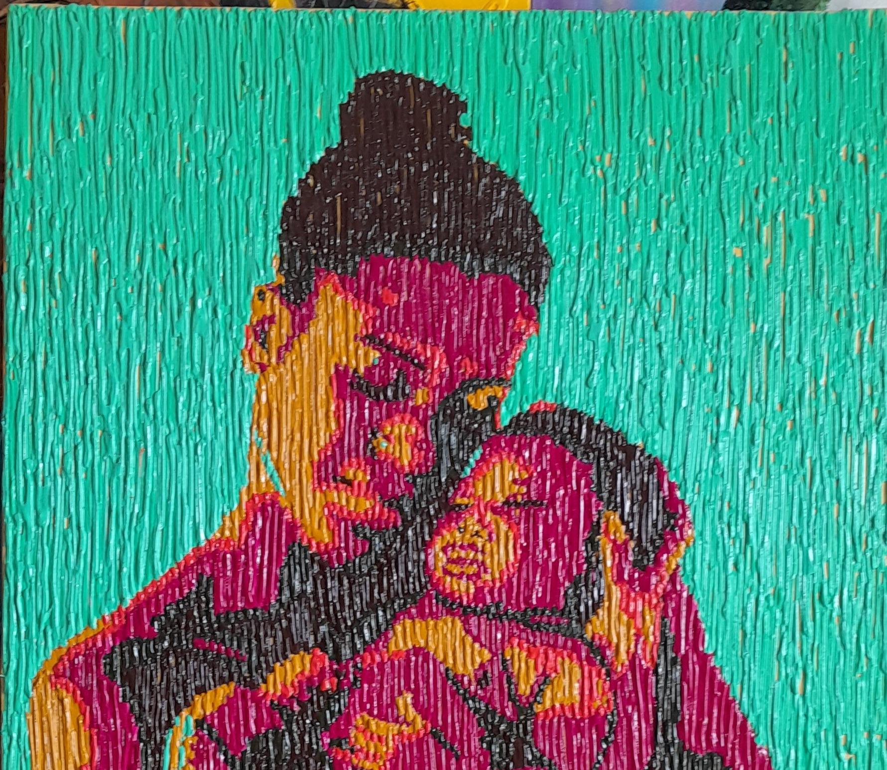 Primo contatto 2 -21° secolo, Contemporaneo, Figurativo, Maternità, Dip. acrilico - Painting di Bello Adedoyin