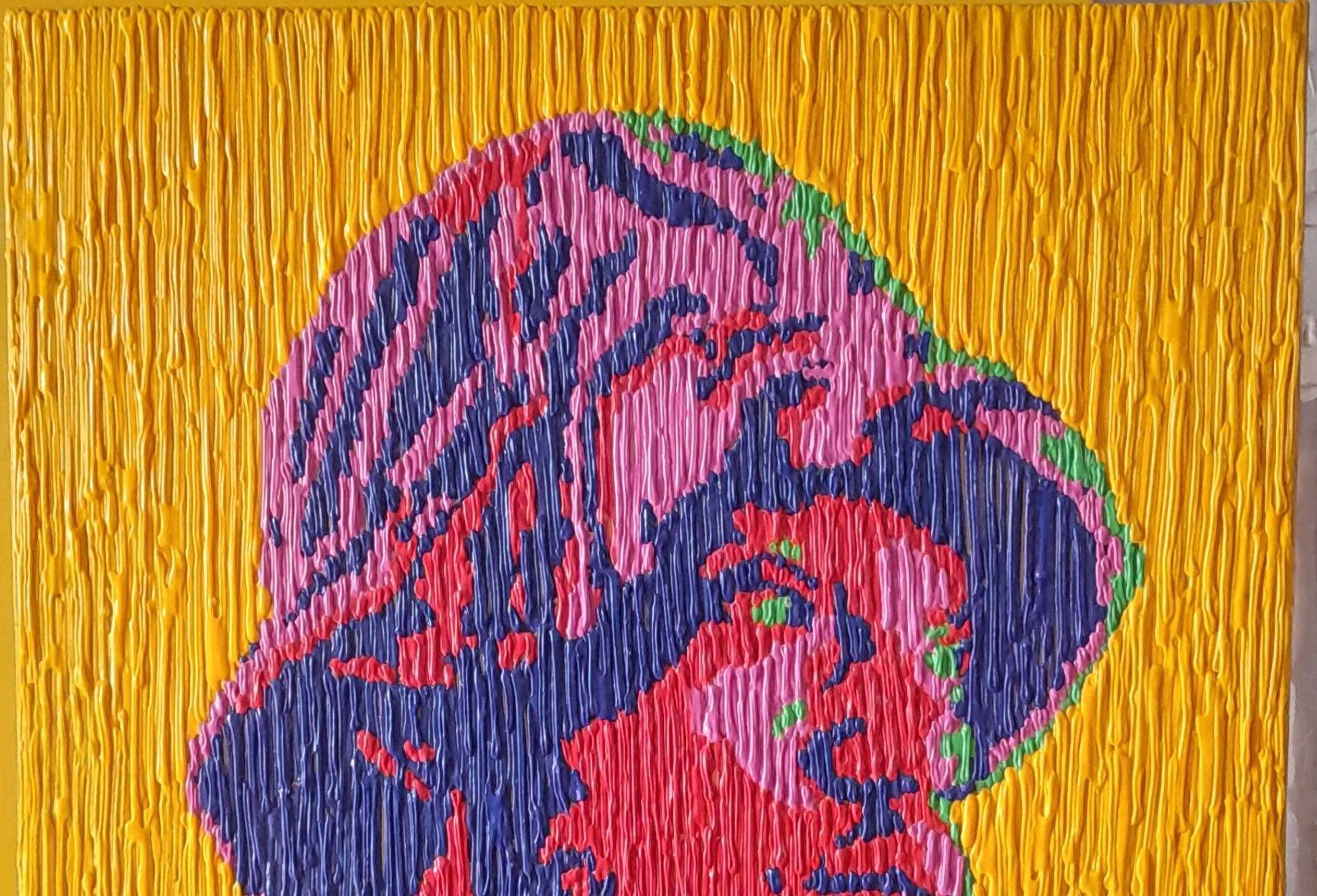 Hombre con sombrero - Siglo XXI, Contemporáneo, Retrato figurativo, Goteo acrílico, Hombres - Painting de Bello Adedoyin