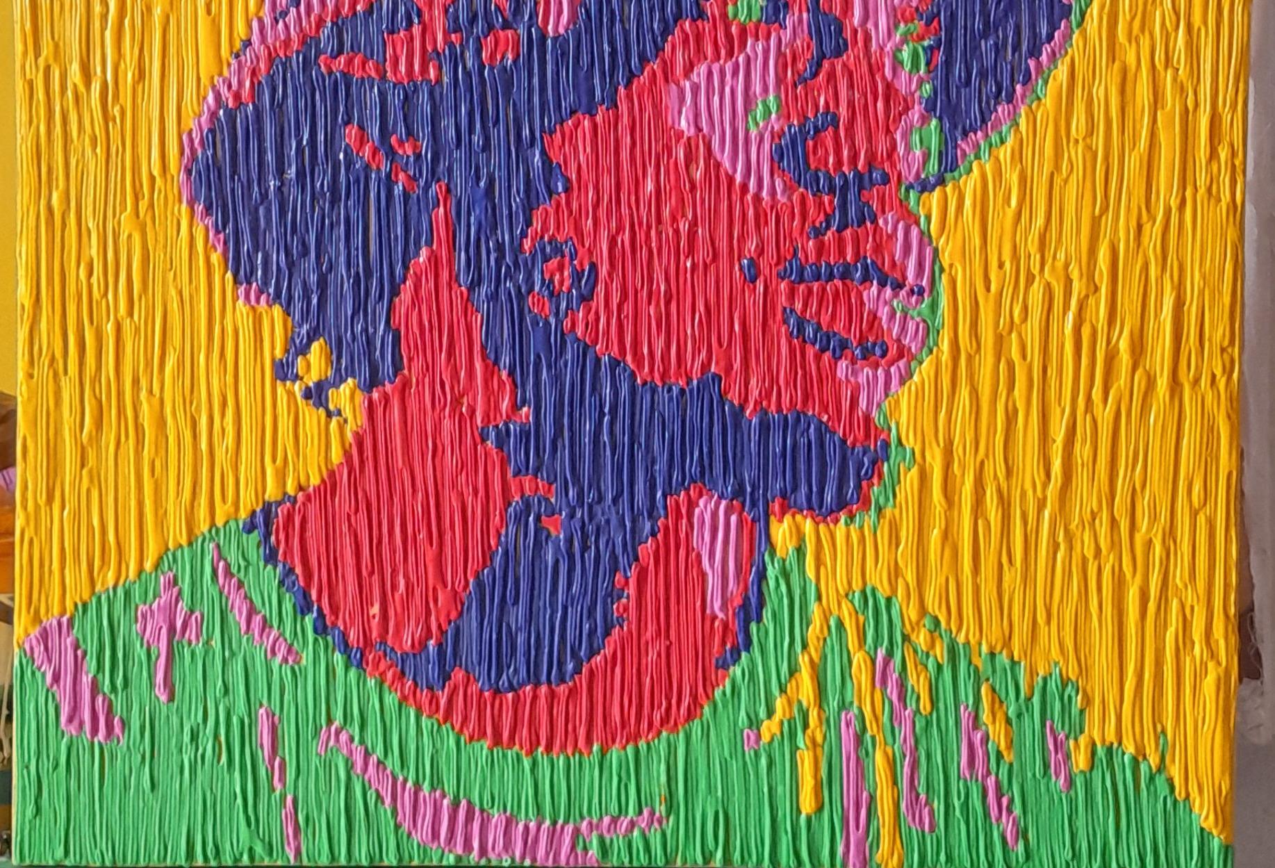 Hombre con sombrero - Siglo XXI, Contemporáneo, Retrato figurativo, Goteo acrílico, Hombres - Painting Expresionista de Bello Adedoyin
