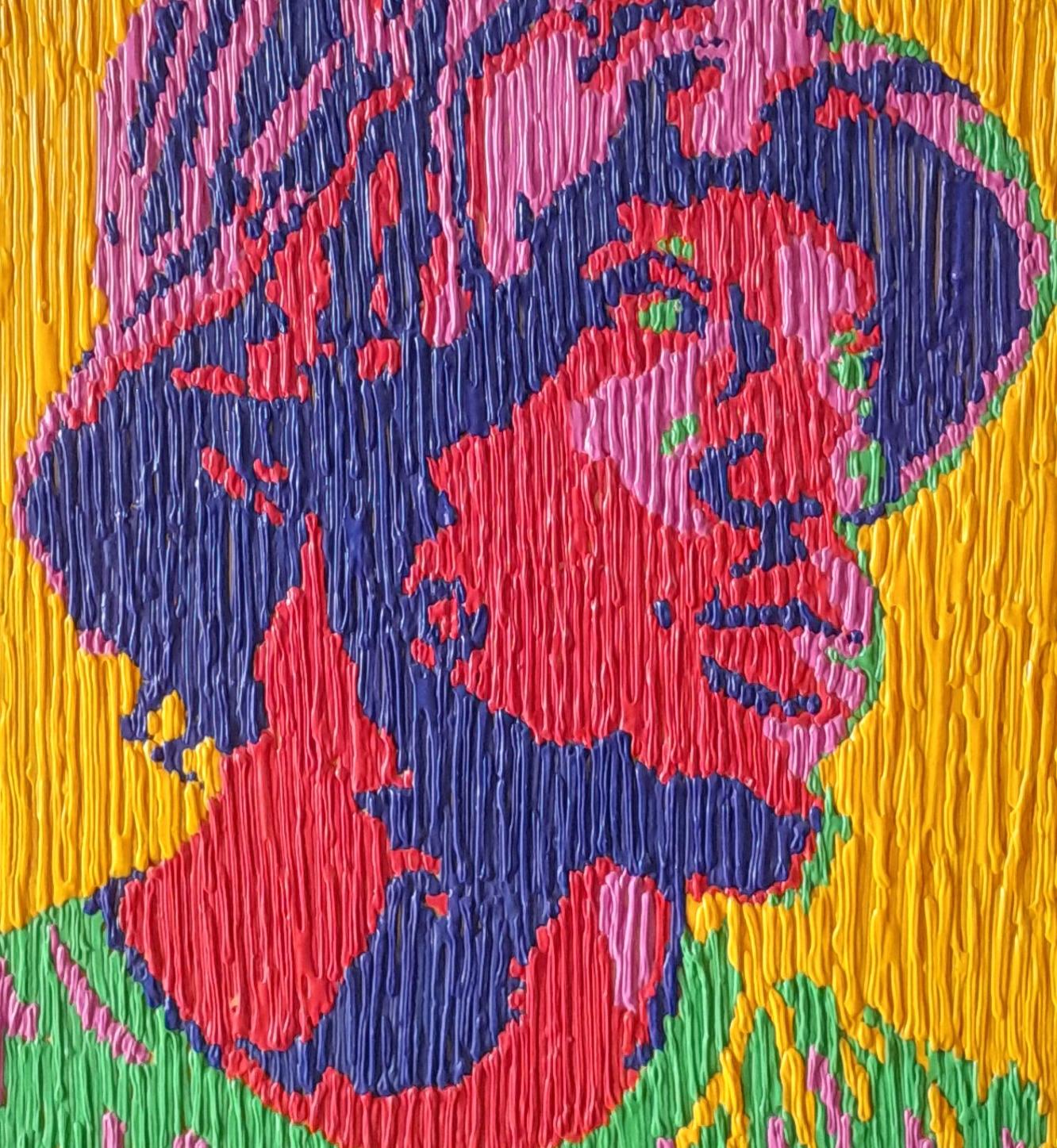 Hombre con sombrero - Siglo XXI, Contemporáneo, Retrato figurativo, Goteo acrílico, Hombres - Figurative Painting Marrón de Bello Adedoyin