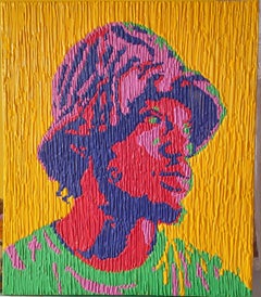 Hombre con sombrero - Siglo XXI, Contemporáneo, Retrato figurativo, Goteo acrílico, Hombres
