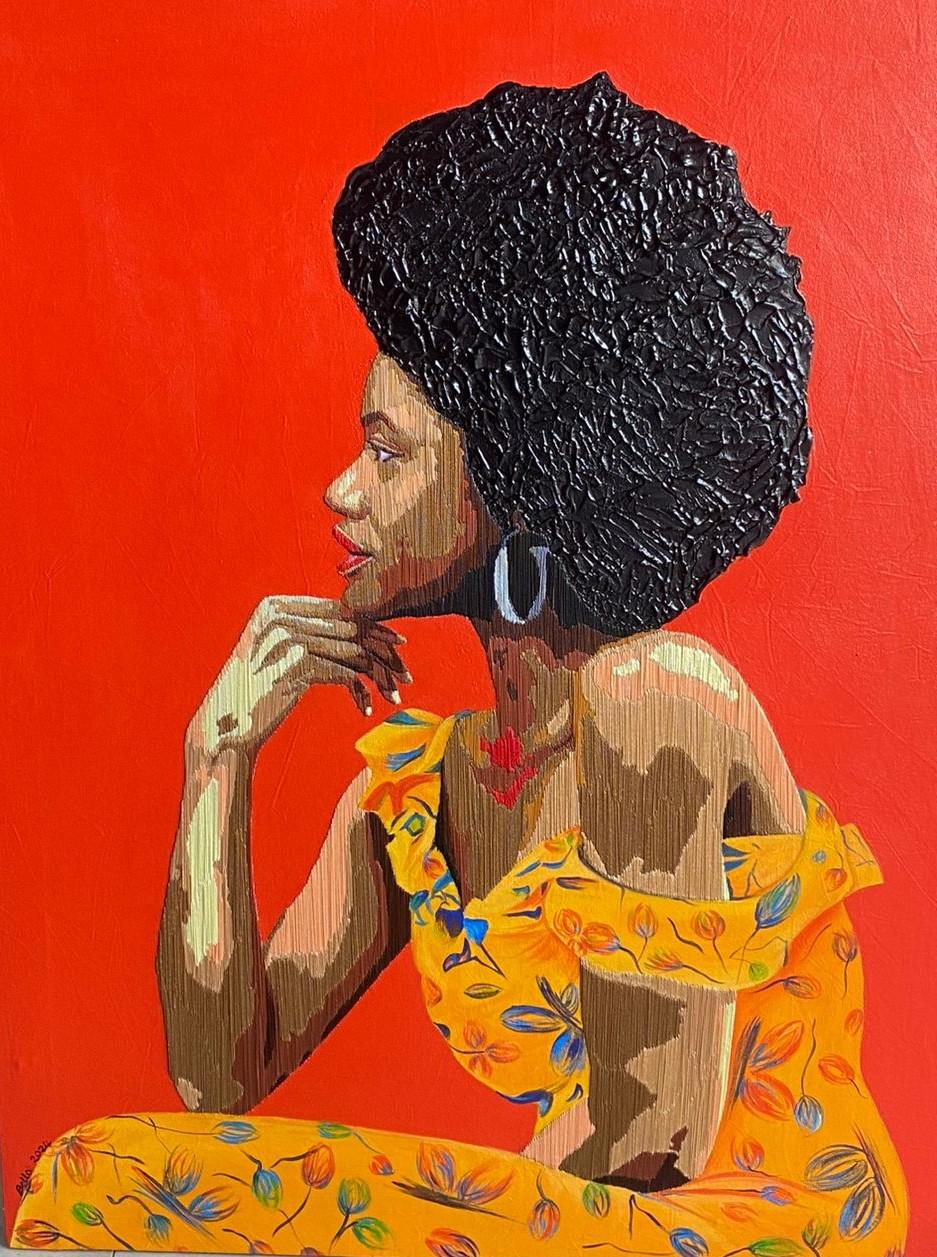 Untitled -21st Century, Contemporary, Figurative, Embroidery, Acrylic, Women - Painting by Bello Adedoyin