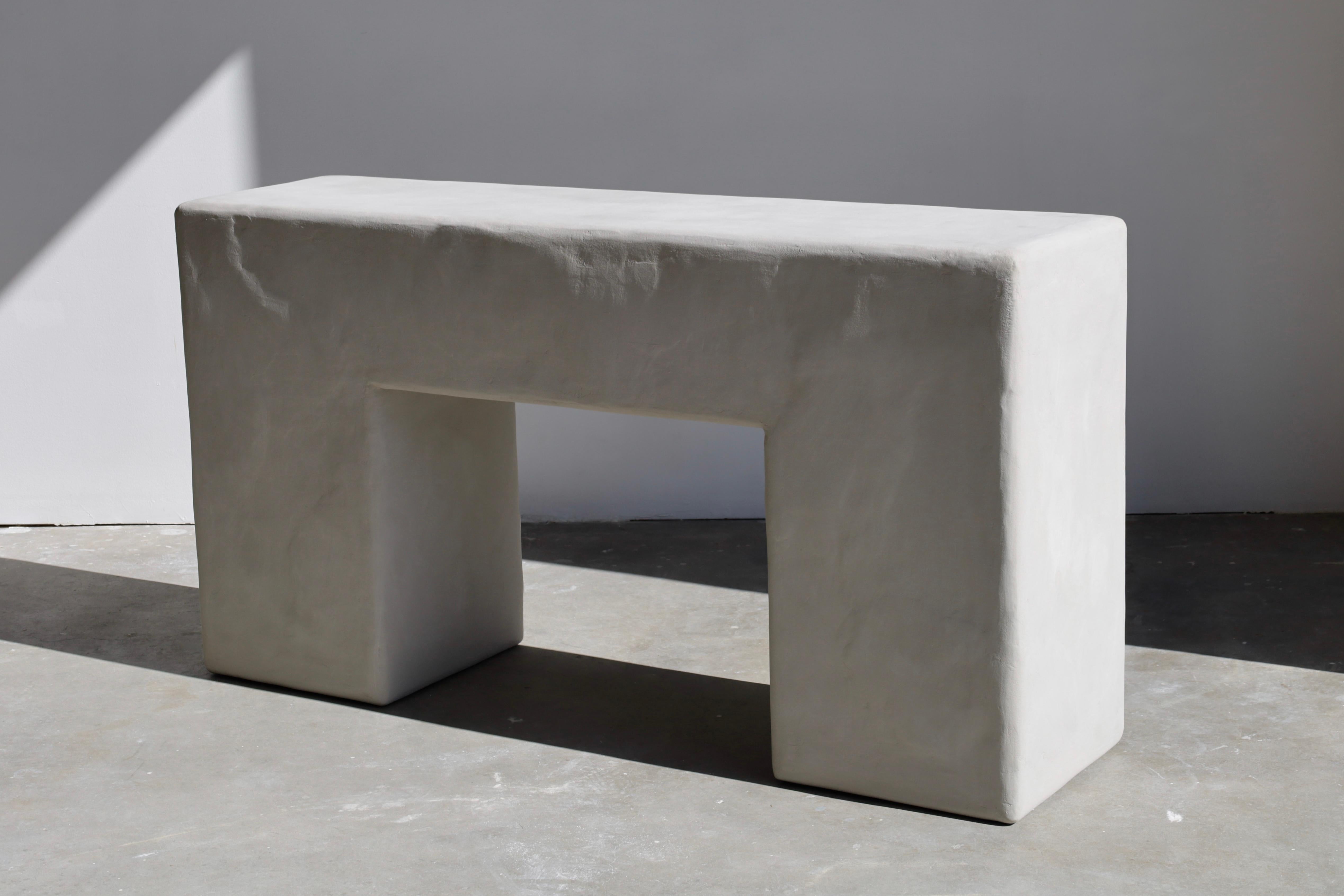 Brutalist bello brutalist chunky block plaster console in hydra by öken house studios For Sale