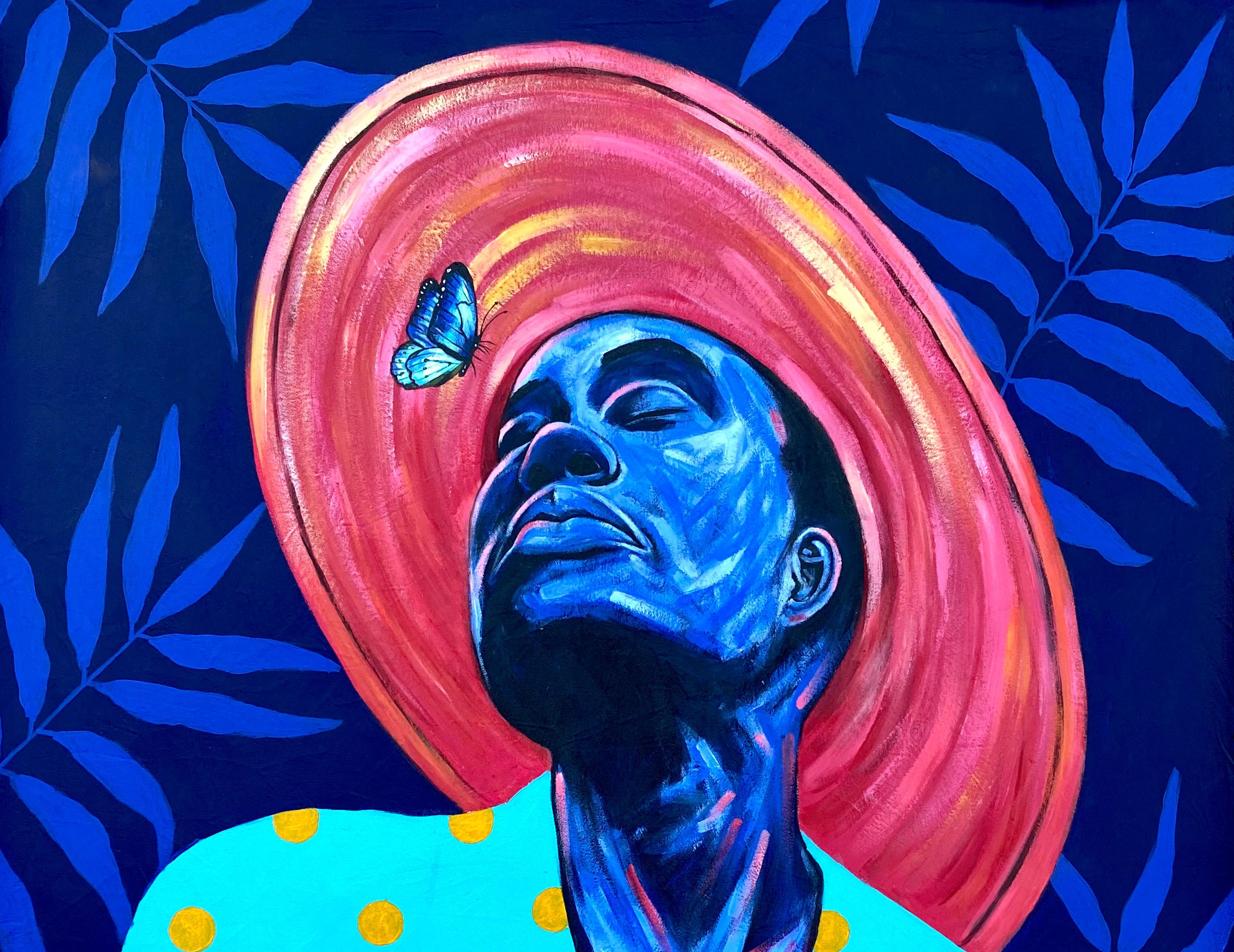 Un giorno perfetto - 21° secolo, Contemporaneo, Impressionismo, Africa, Donne, Blu - Painting di Bello Gabriel
