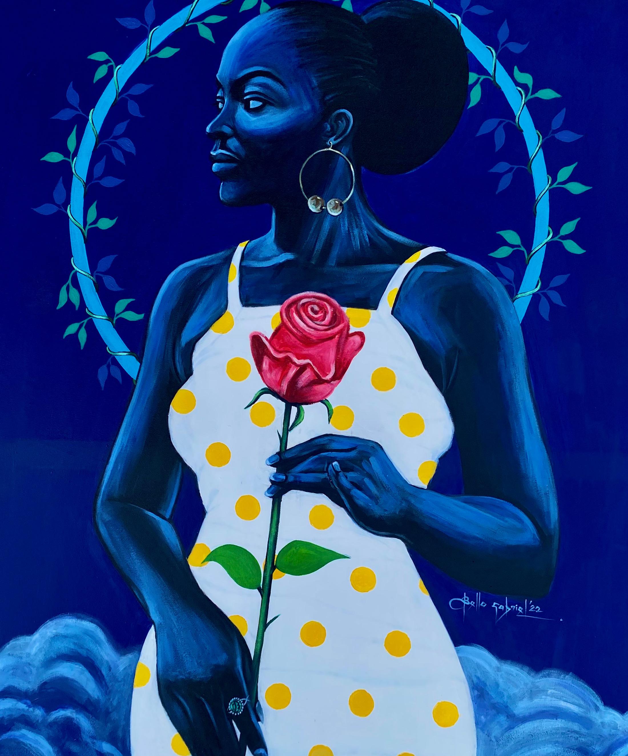 Borders Not Boundaries - 21. Jahrhundert, Contemporary, Impressionismus, Floral Women (Violett), Portrait Painting, von Bello Gabriel