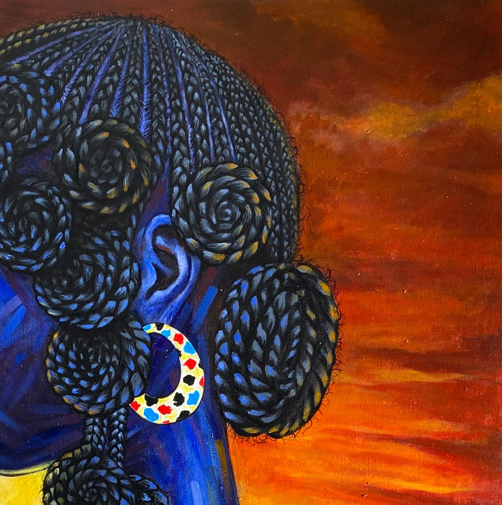 A la sombra del atardecer -Siglo XXI, Contemporáneo, Impresionismo, Naturaleza Mujer - Figurative Painting Negro de Bello Gabriel