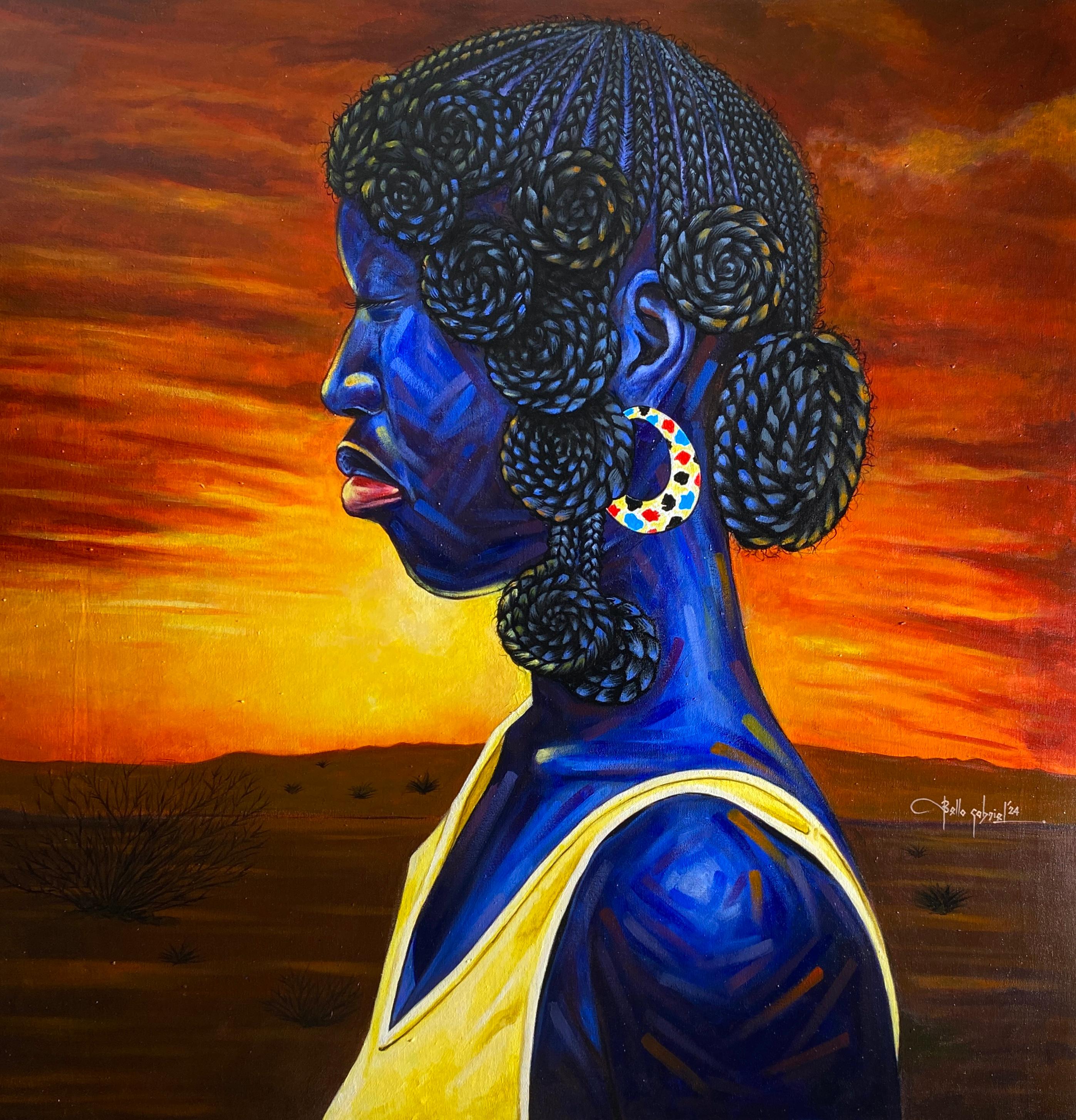 Figurative Painting de Bello Gabriel - A la sombra del atardecer -Siglo XXI, Contemporáneo, Impresionismo, Naturaleza Mujer