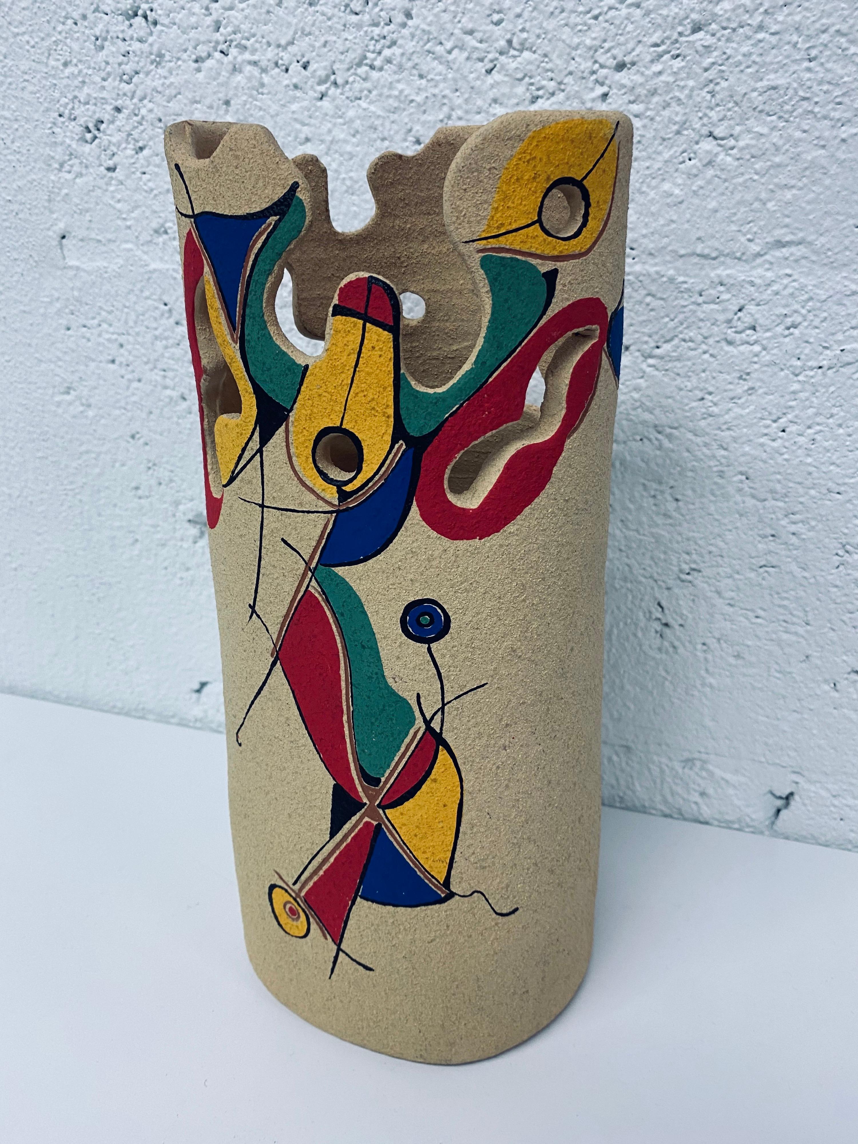 Spanish Bellon Alfareros Sculptural Modern Studio Pottery Vase For Sale