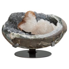 Bellowing Druzy Deckel Rauchwolle, ein vollständiger grauer Kristall-Geode aus Stahl