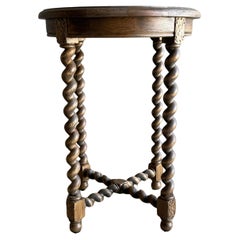 Bellows Side Table in White Oak with Barley Twist Leg Details