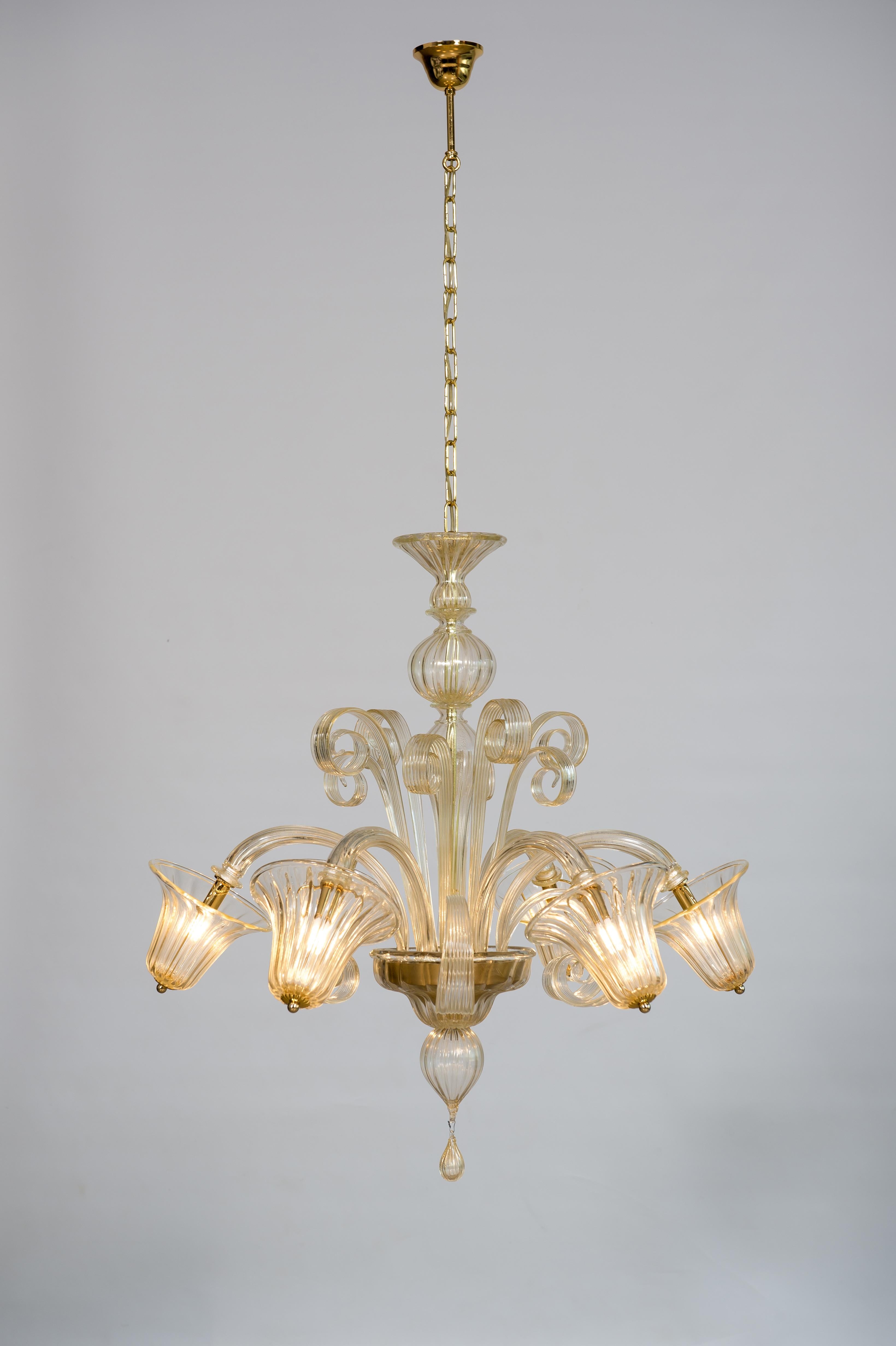 Bells and Pastorals Chandelier Blown Murano Glass Gold Color Contemporary, Italy For Sale 8