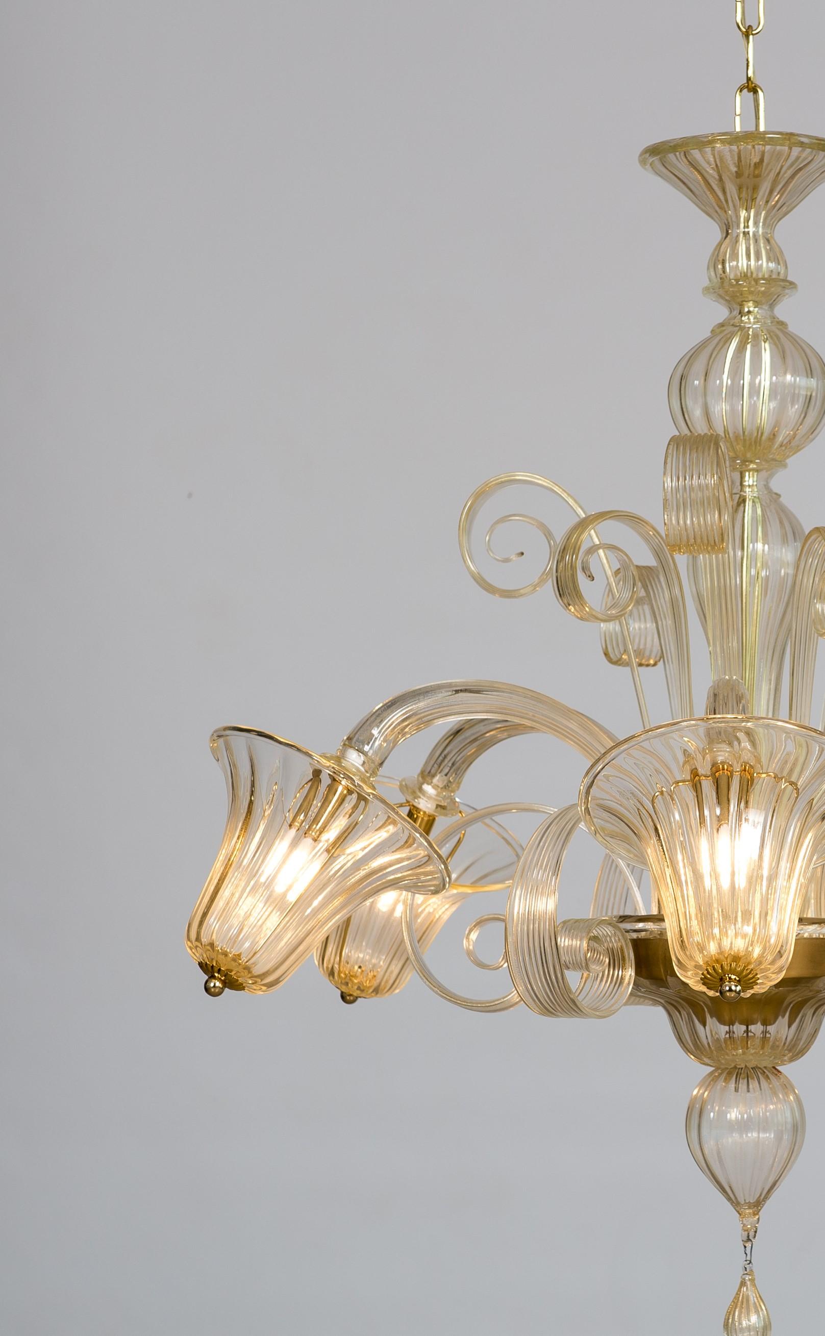 Bells and Pastorals Chandelier Blown Murano Glass Gold Color Contemporary, Italy For Sale 9