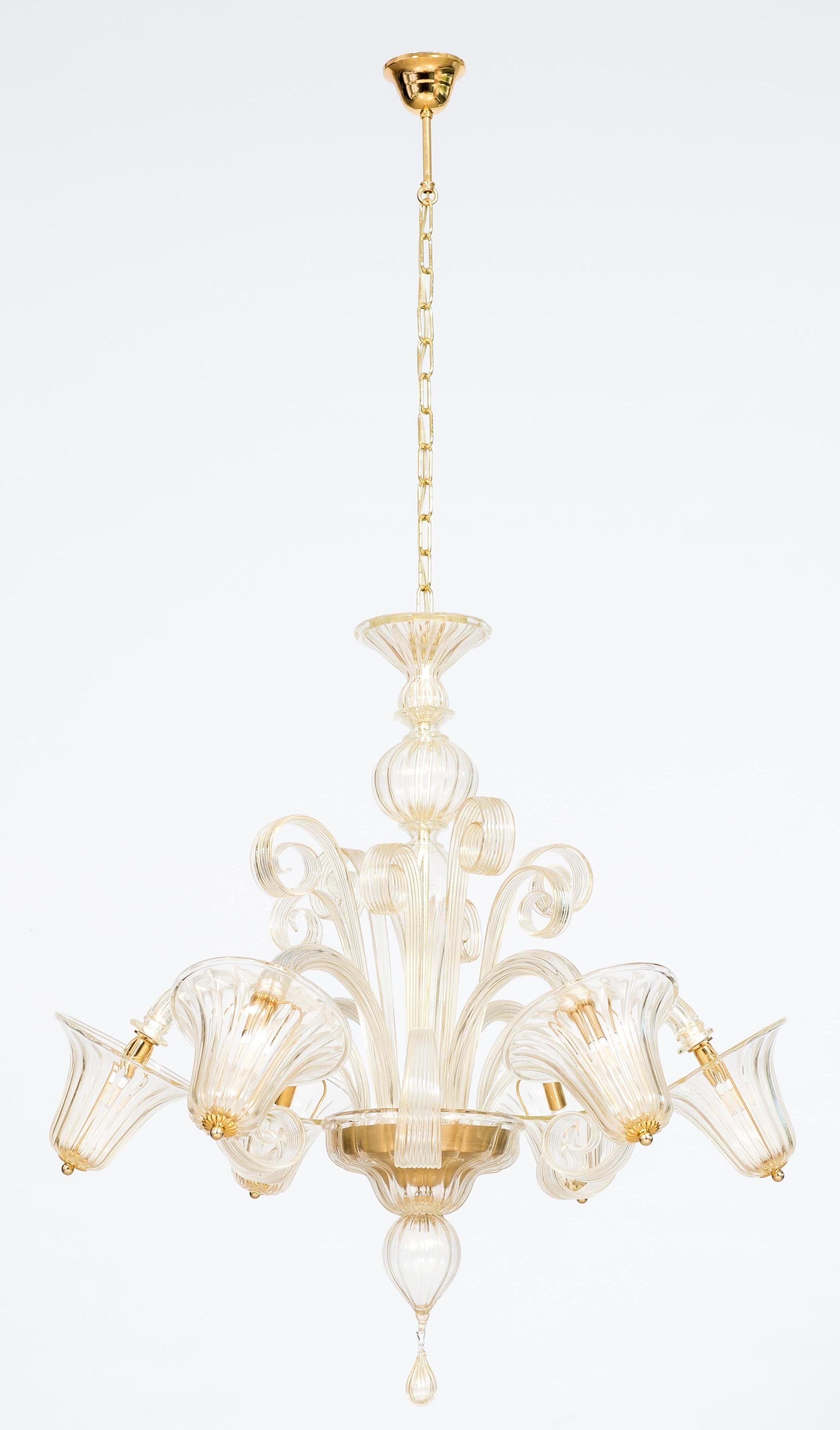 Modern Bells and Pastorals Chandelier Blown Murano Glass Gold Color Contemporary, Italy For Sale