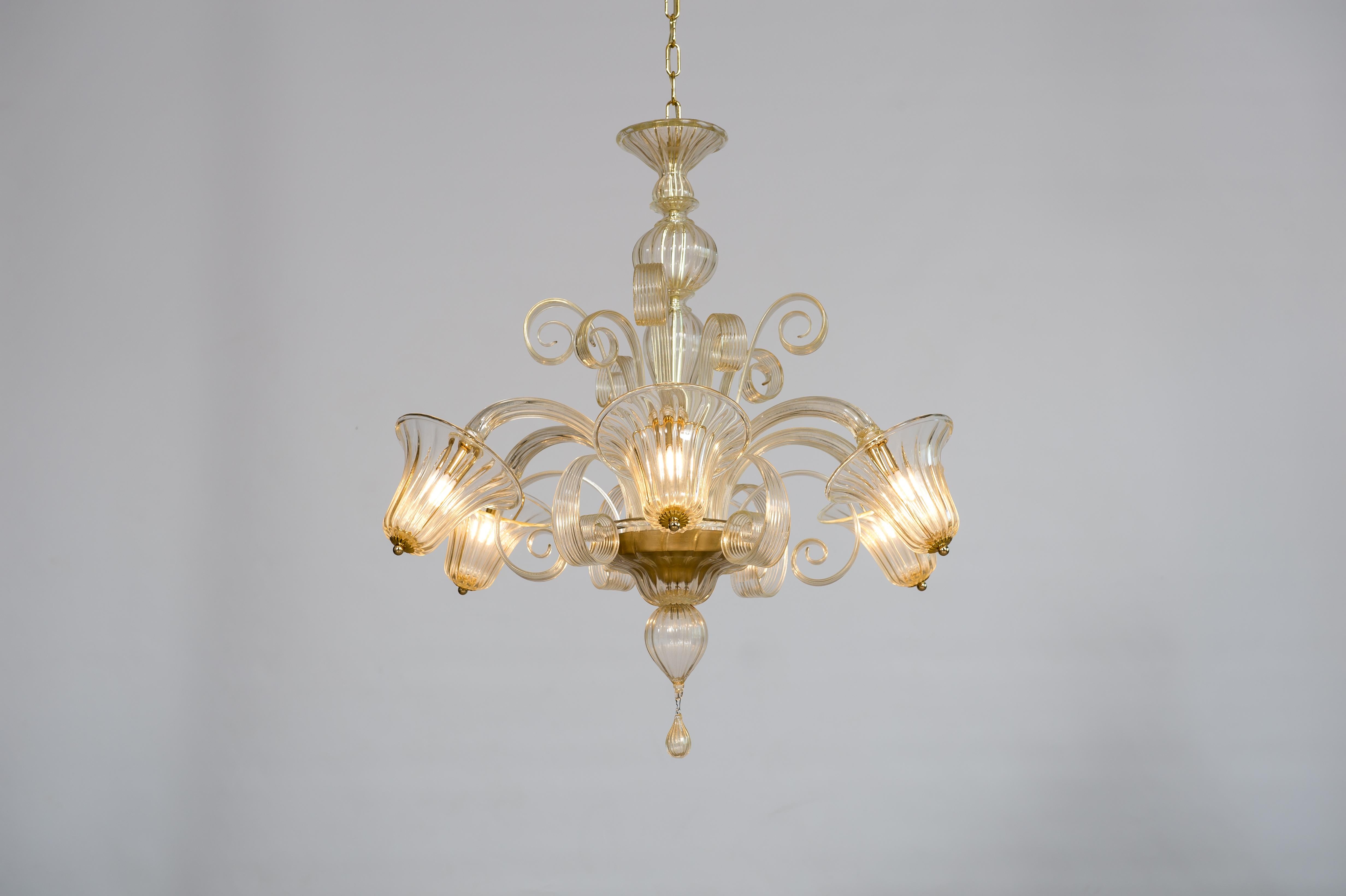 Glocken und Pastorale Kronleuchter mundgeblasenes Murano Glas Gold Farbe Contemporary, Italien (Glaskunst) im Angebot