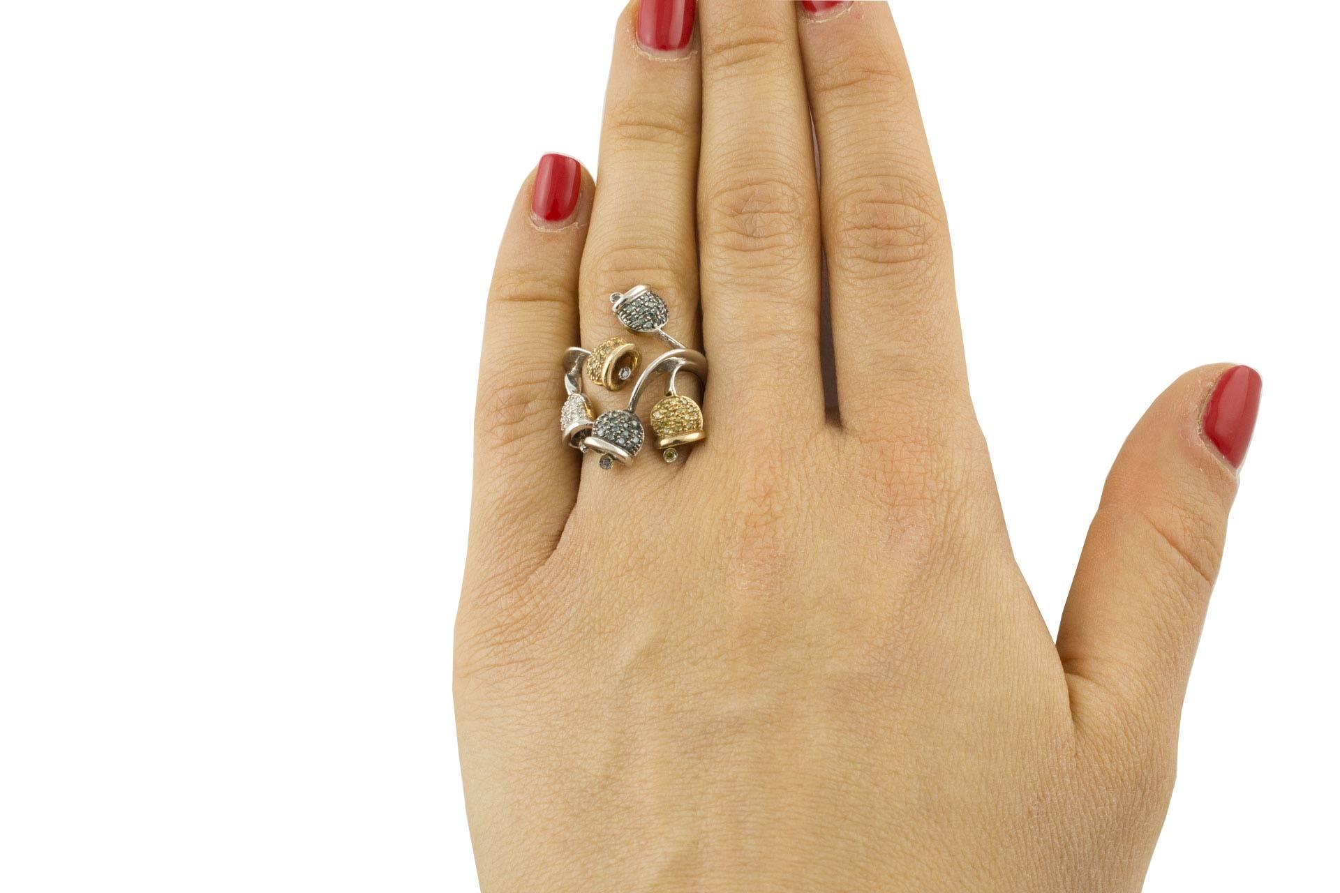 Fancy and White Diamonds  White Gold Bells Ring 5