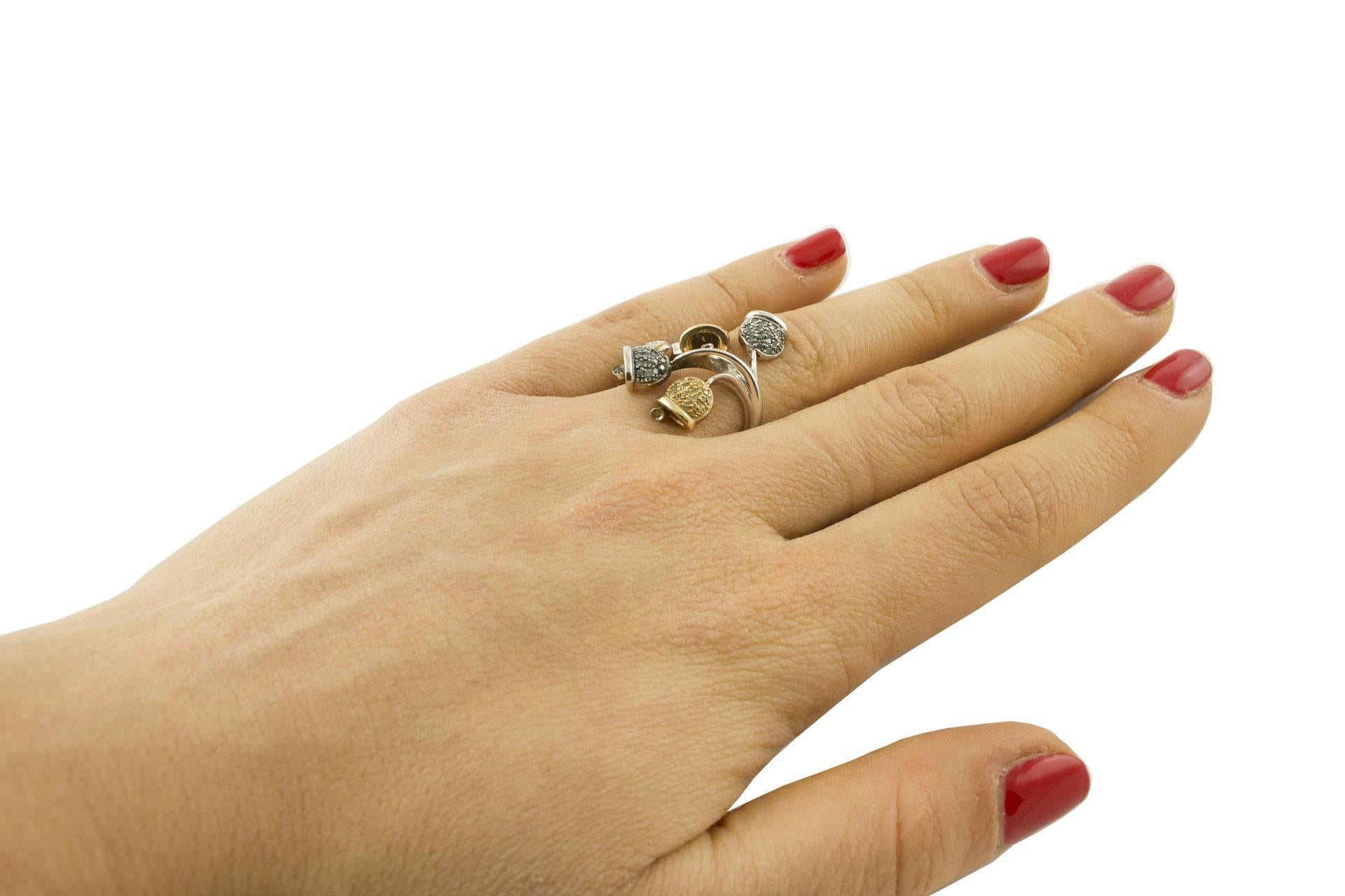 Fancy and White Diamonds  White Gold Bells Ring 9