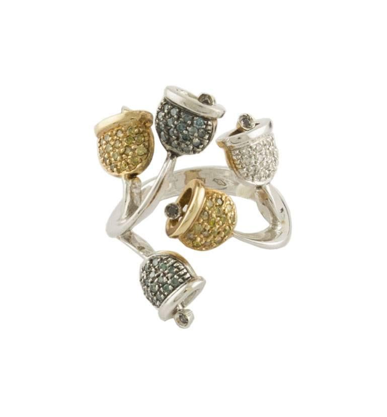Contemporary Fancy and White Diamonds  White Gold Bells Ring