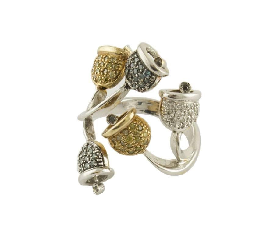 Fancy and White Diamonds  White Gold Bells Ring 2