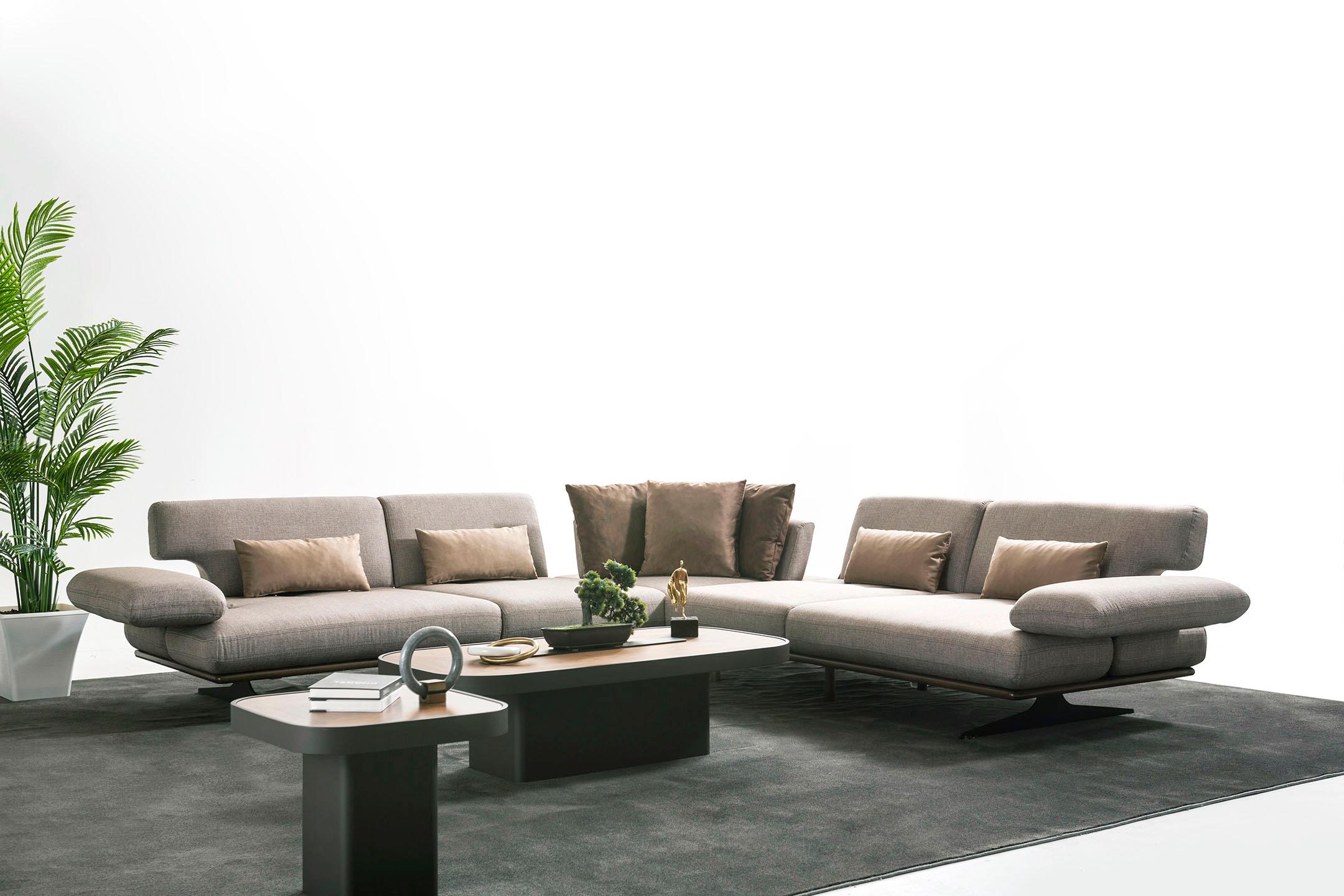 Suede Pasargad Home Belluno Sectional Sofa with Sliding Backrest & Armrest For Sale