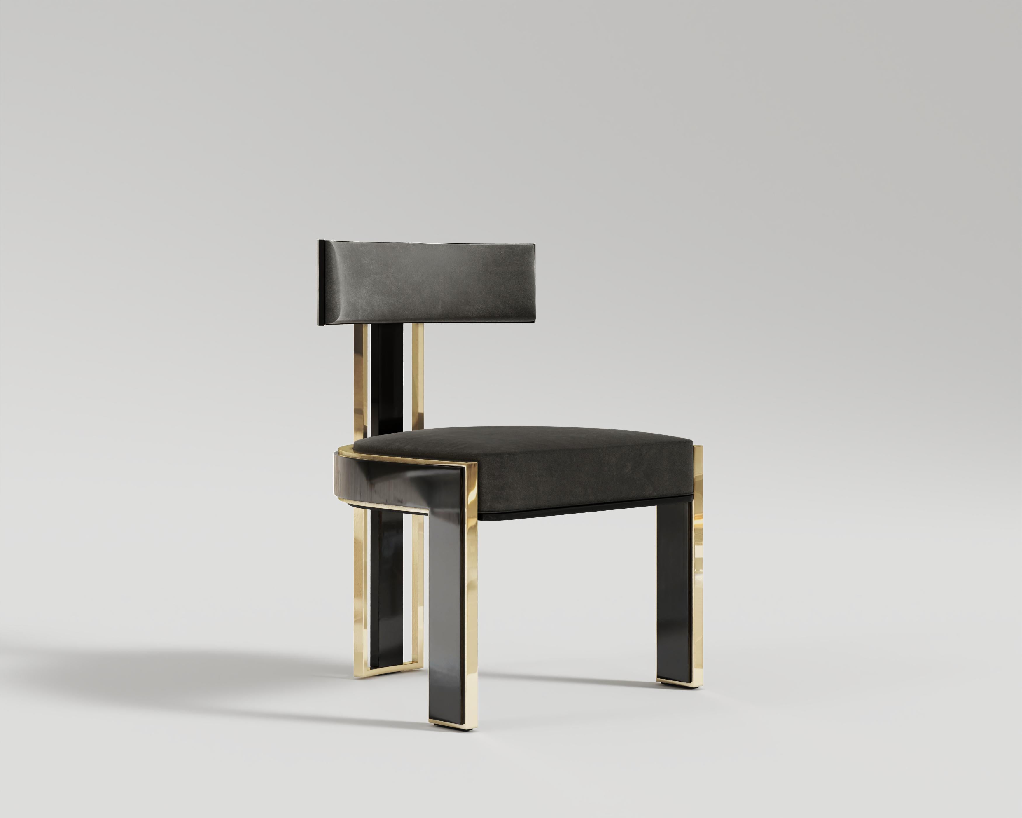 Modern Bellus Dining Chair in Black Lacquer and Polished Bronze by Palena Furniture For Sale