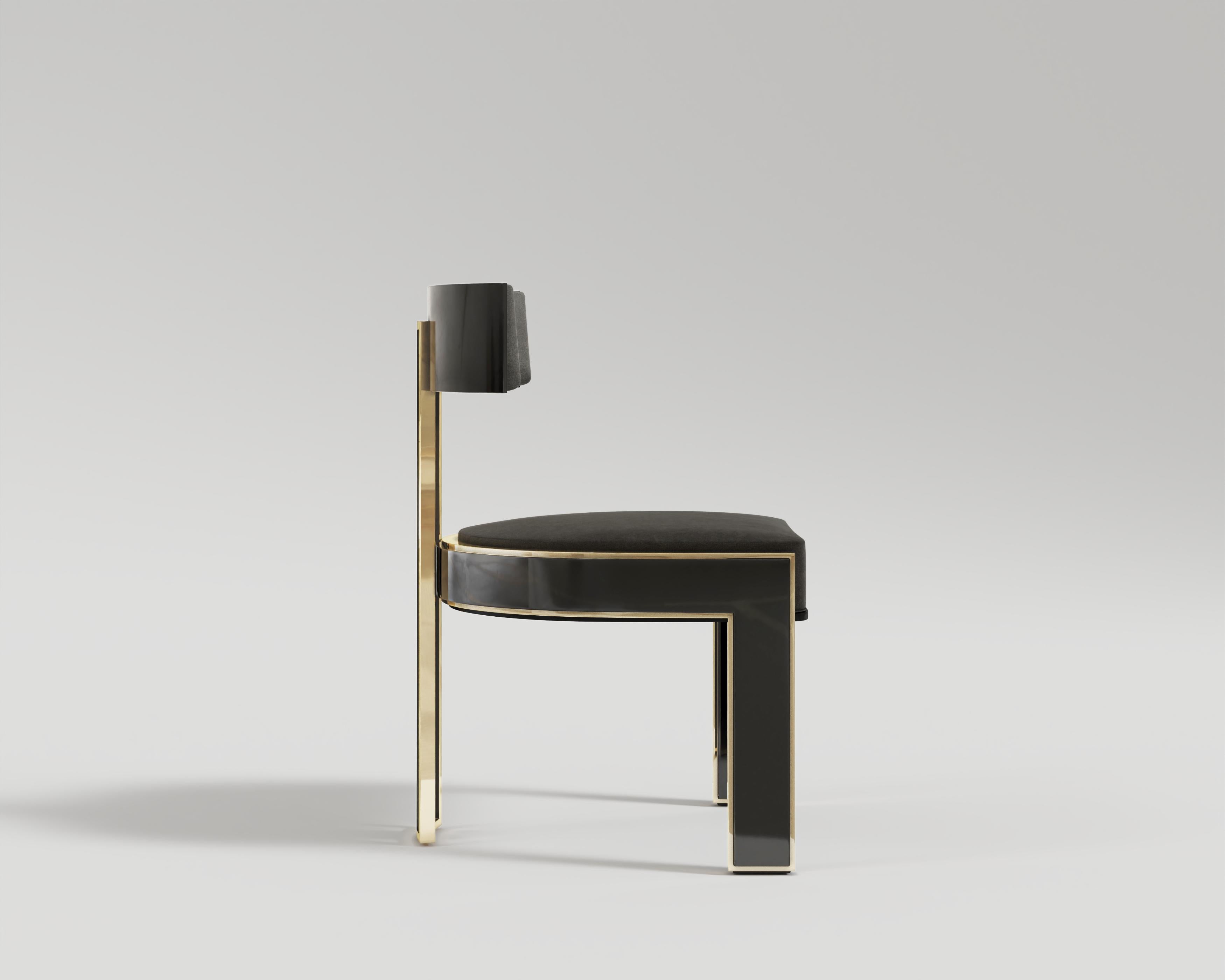 Turkish Bellus Dining Chair in Black Lacquer and Polished Bronze by Palena Furniture For Sale