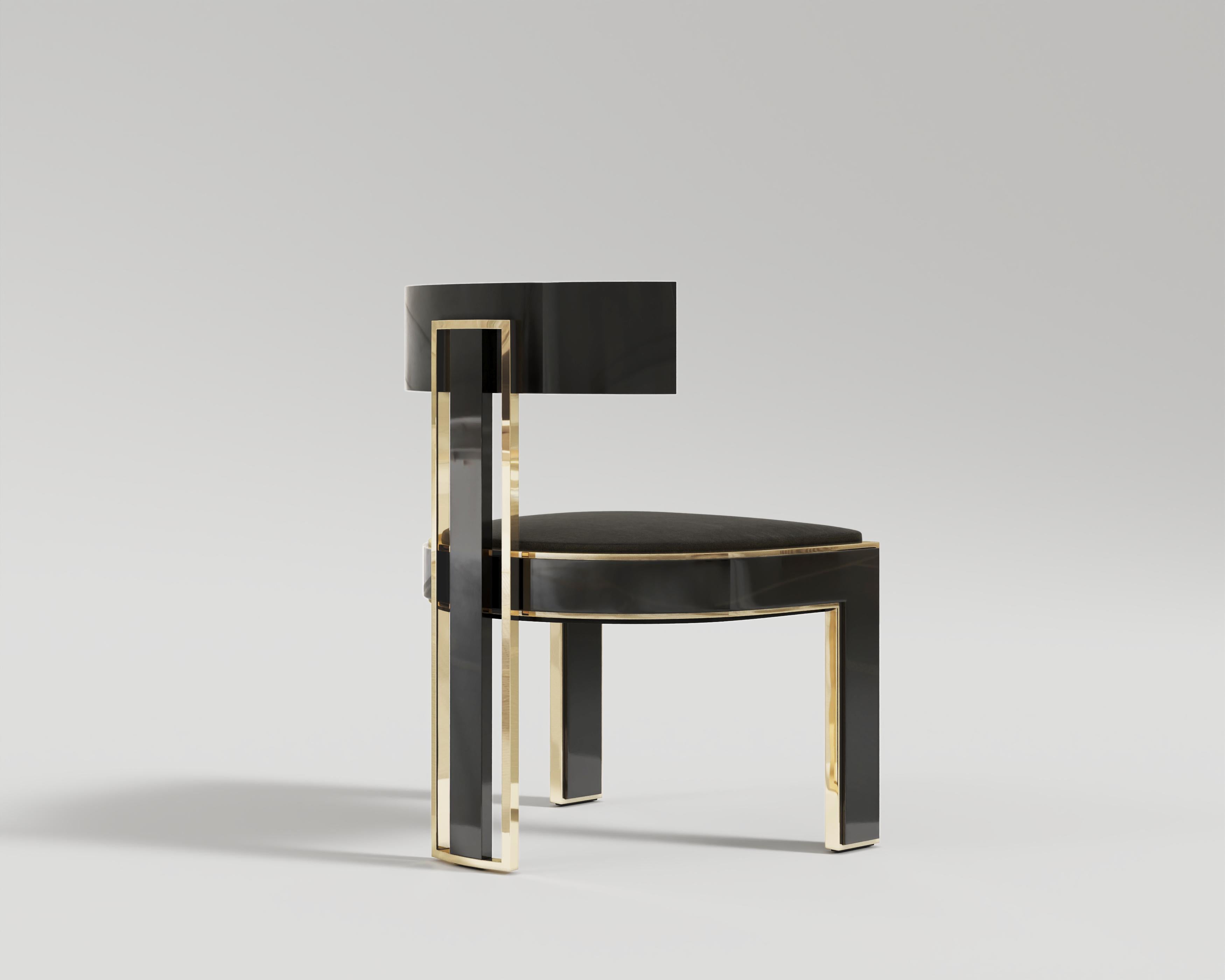 Bleached Bellus Dining Chair in Black Lacquer and Polished Bronze by Palena Furniture For Sale