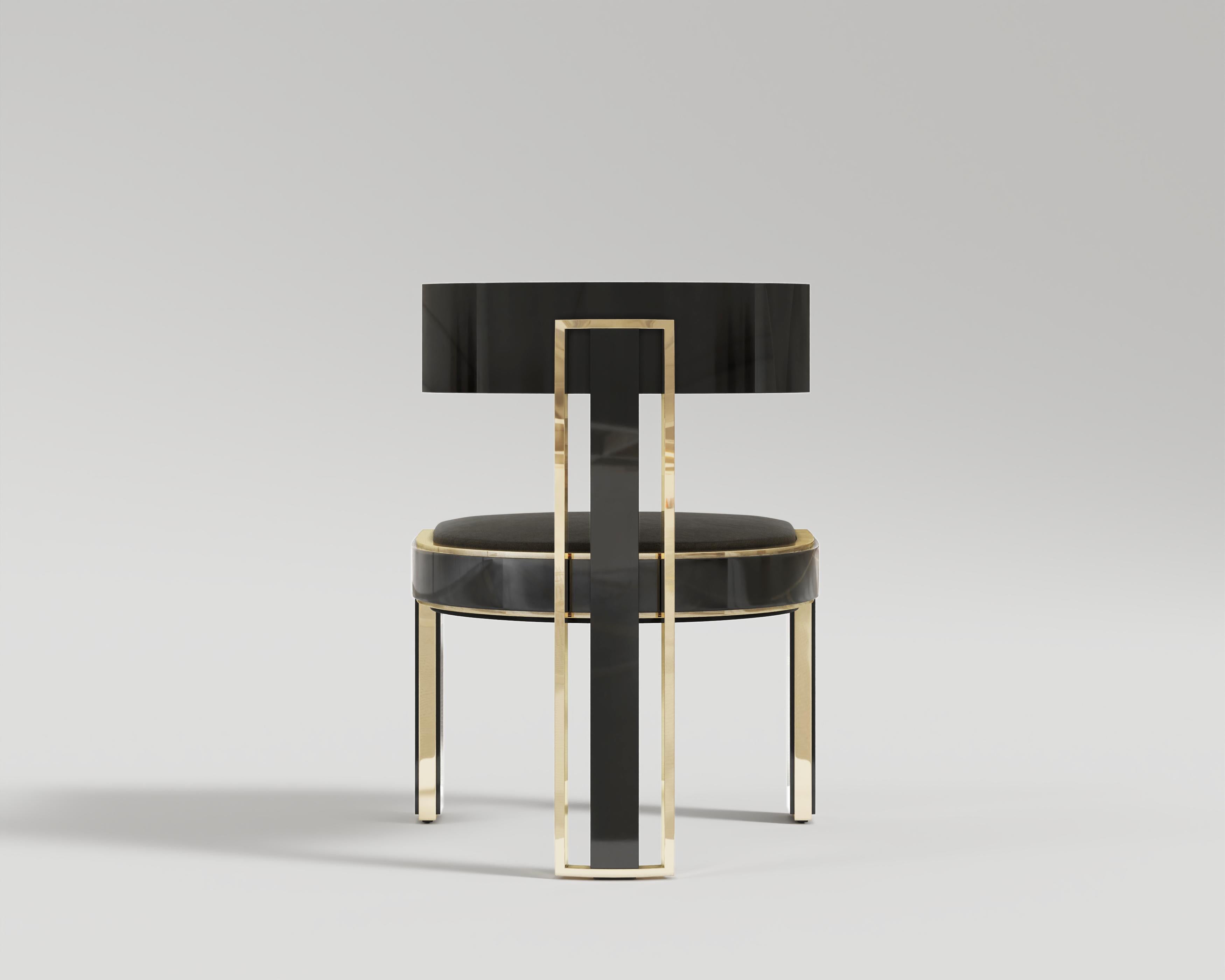 Bellus Dining Chair in Black Lacquer and Polished Bronze by Palena Furniture In New Condition For Sale In Istanbul, TR
