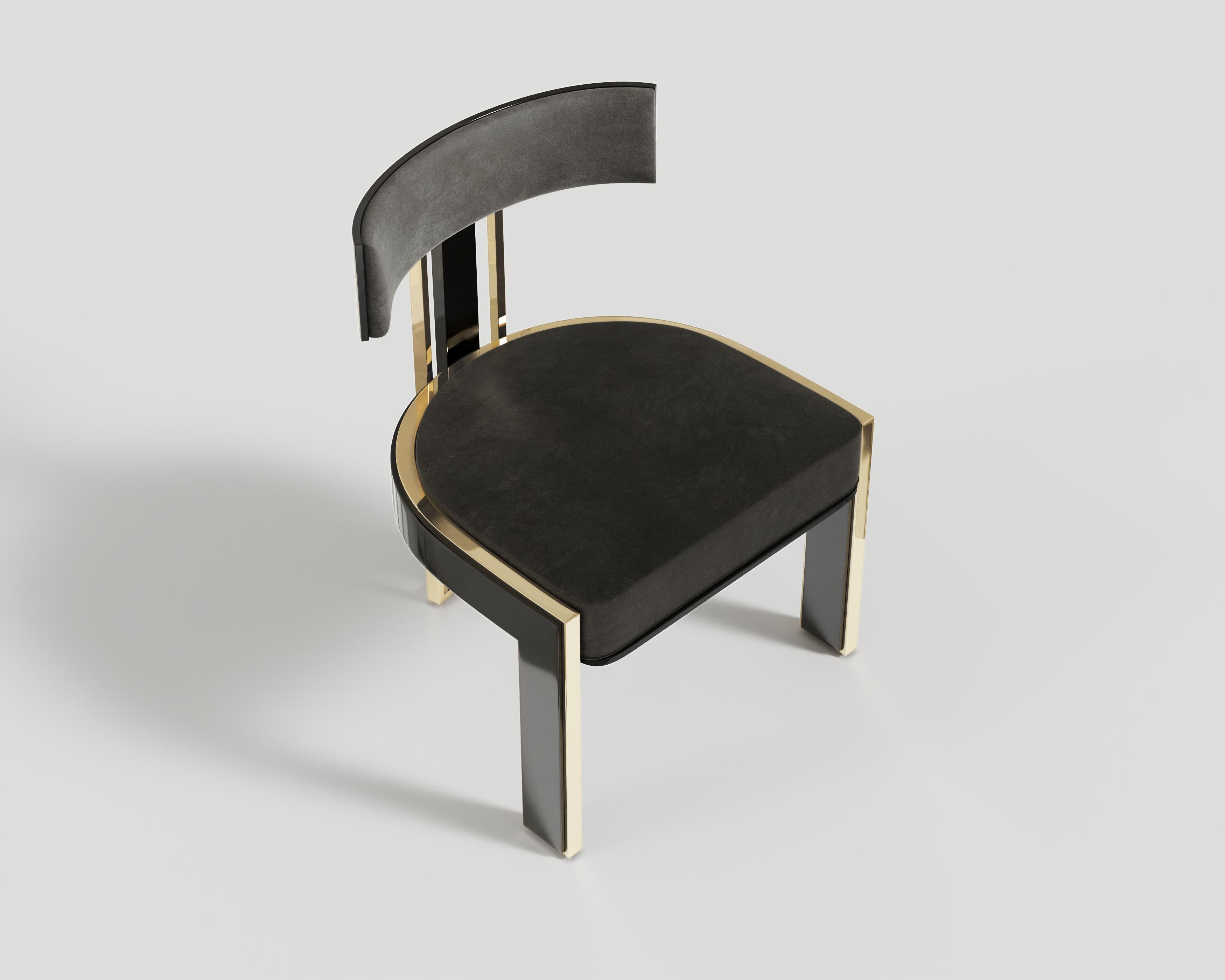 Contemporary Bellus Dining Chair in Black Lacquer and Polished Bronze by Palena Furniture For Sale