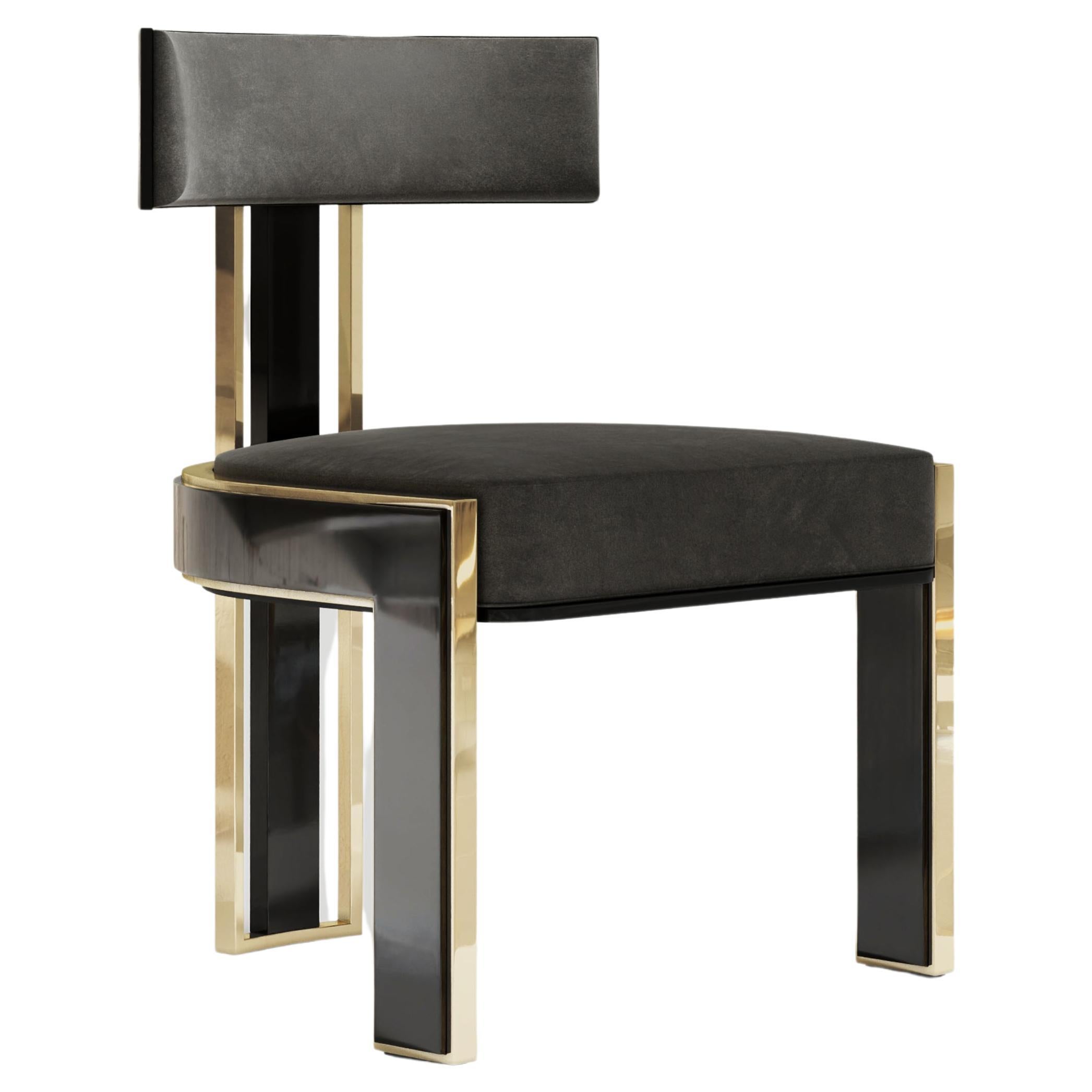 Chaise de salle à manger Bellus en laque noire et bronze poli par Palena Furniture