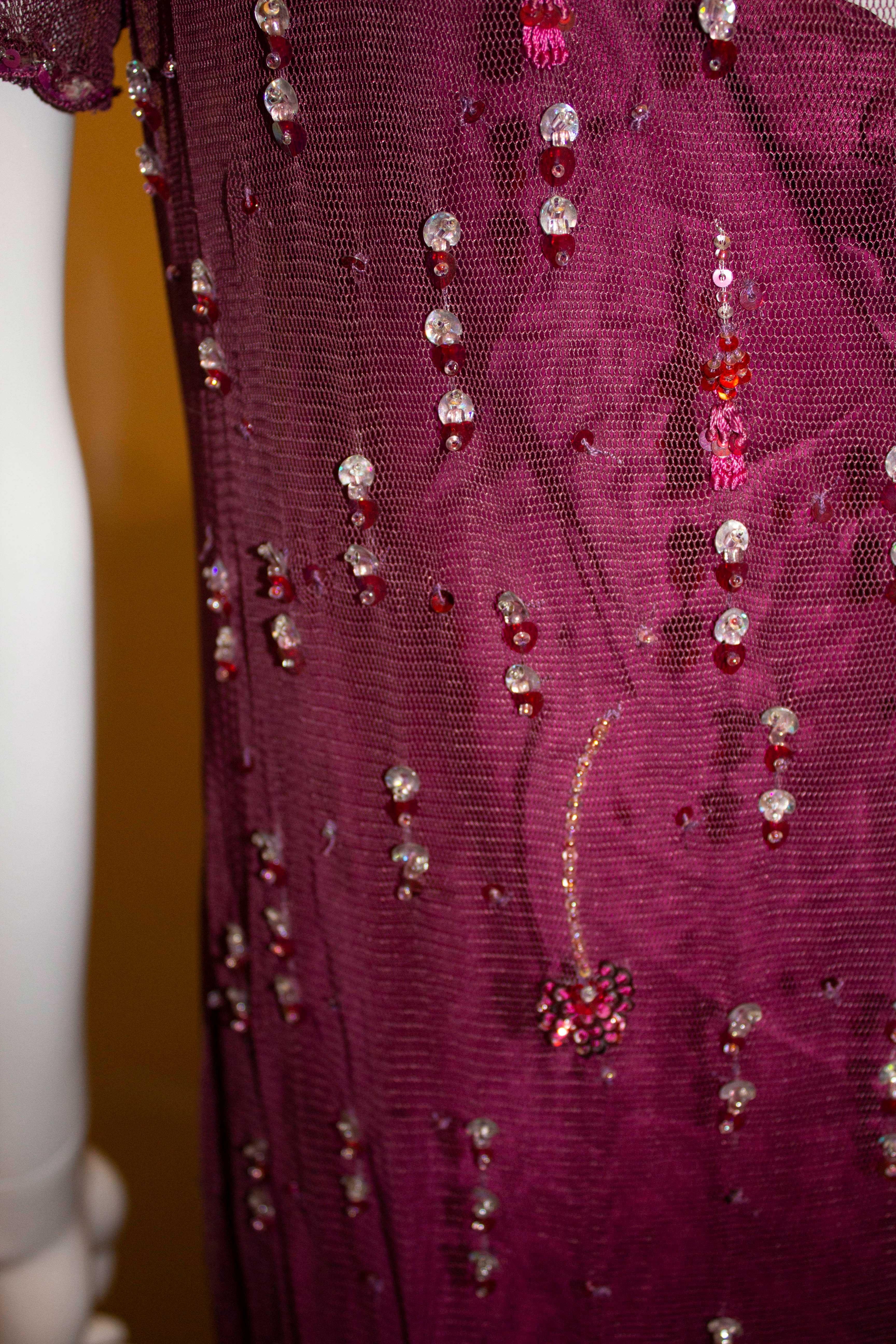 Women's Bellville Sasson / Lorcan Mullany Burgundy Beaded Evening Dress
