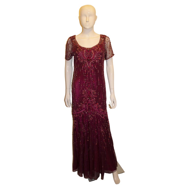Bellville Sasson / Lorcan Mullany Burgundy Beaded Evening Dress For ...