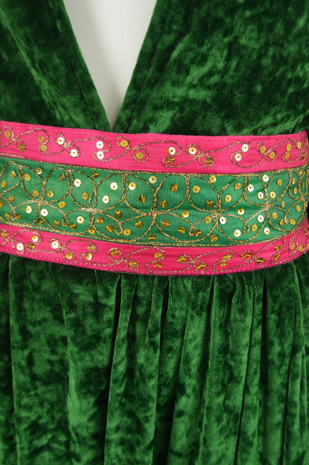 Women's Bellville Sassoon Hippie Luxe Vintage Green Panne Velvet 3 Piece Skirt Set 1970s For Sale