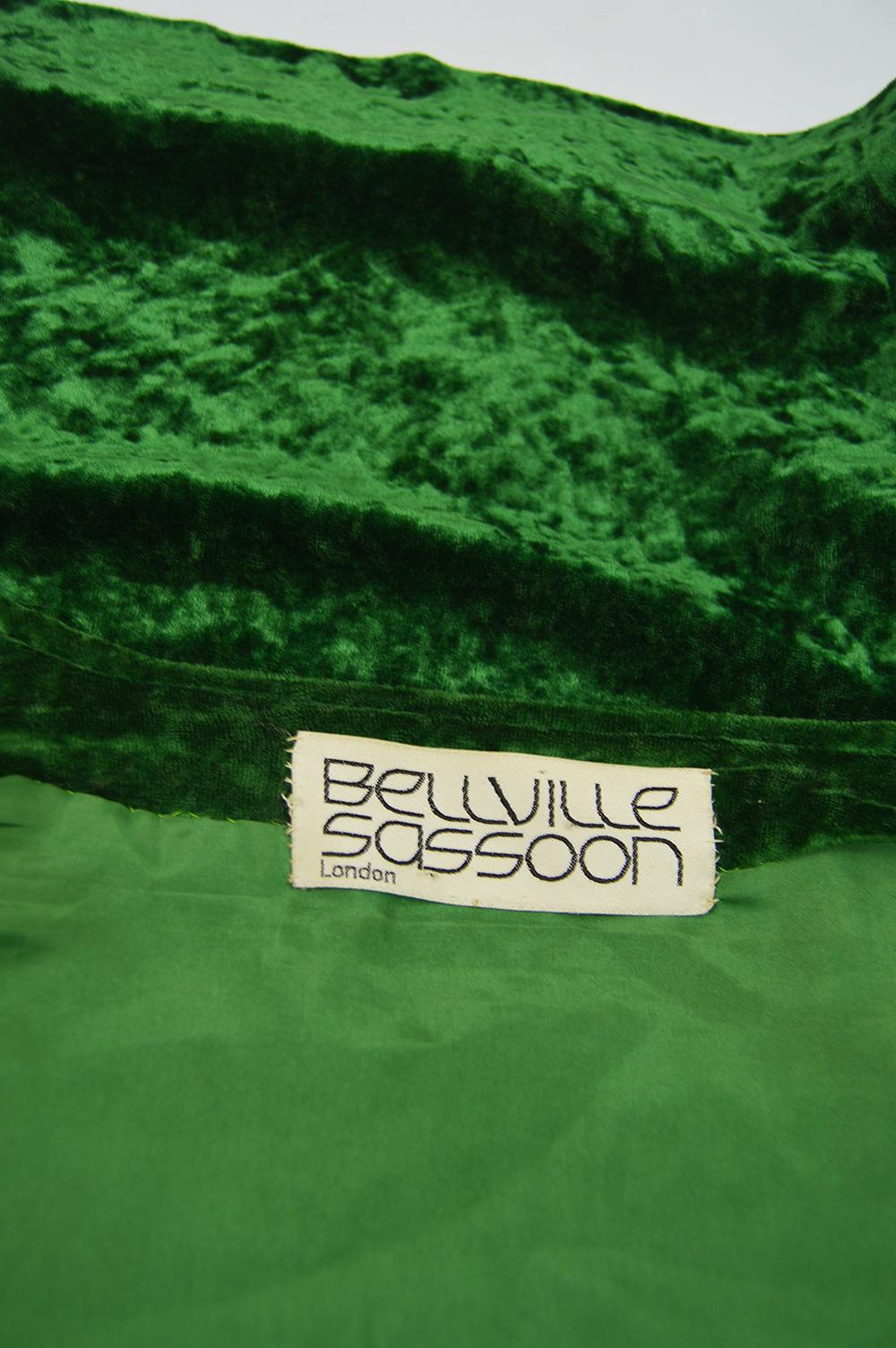 Bellville Sassoon Hippie Luxe Vintage Green Panne Velvet 3 Piece Skirt Set 1970s For Sale 5