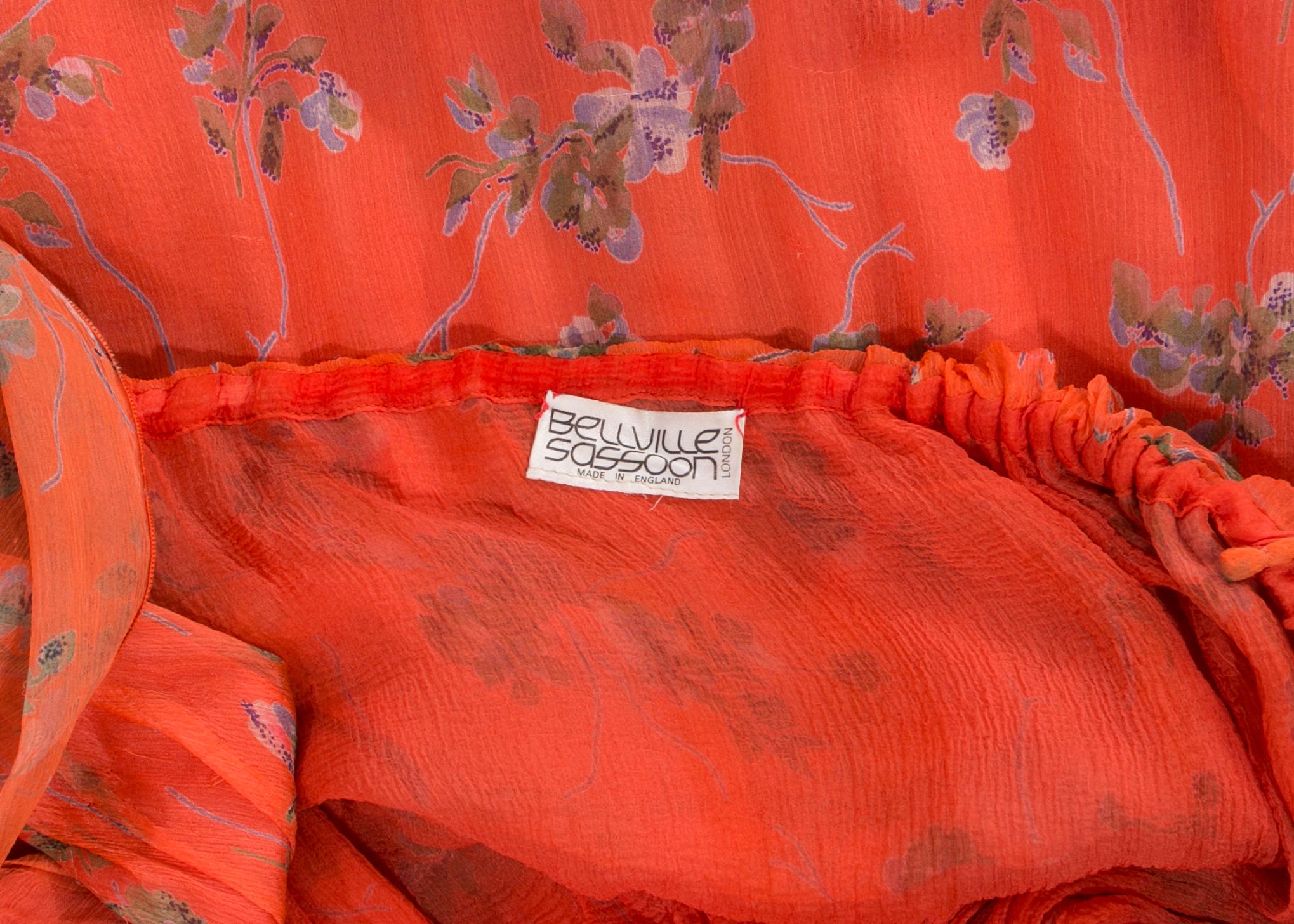 Bellville Sassoon orange floral silk chiffon summer dress with scarf, c. 1970s In Excellent Condition In London, GB