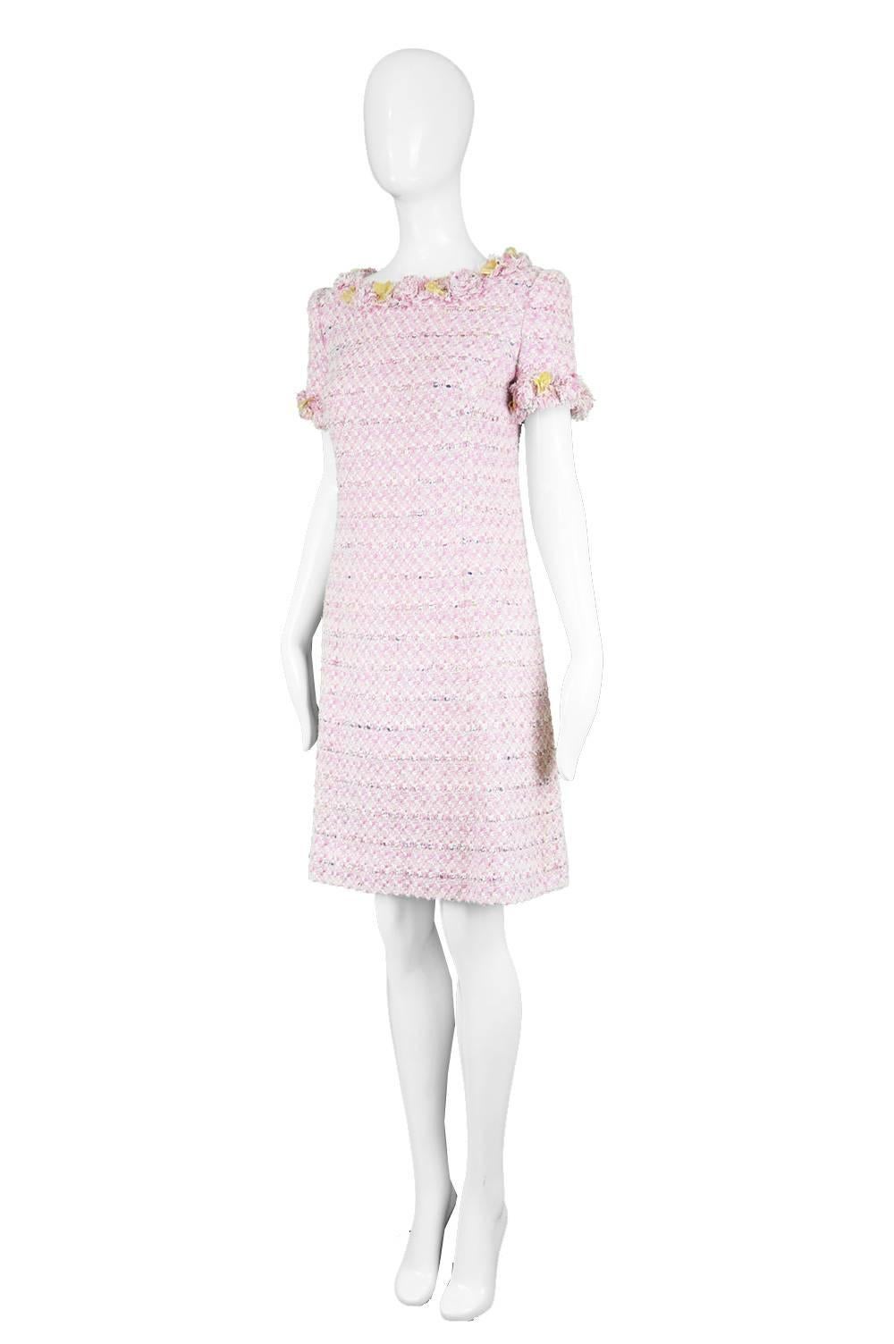 Women's Bellville Sassoon Vintage Pink and White Bouclé Tweed Shift Dress, 1990s