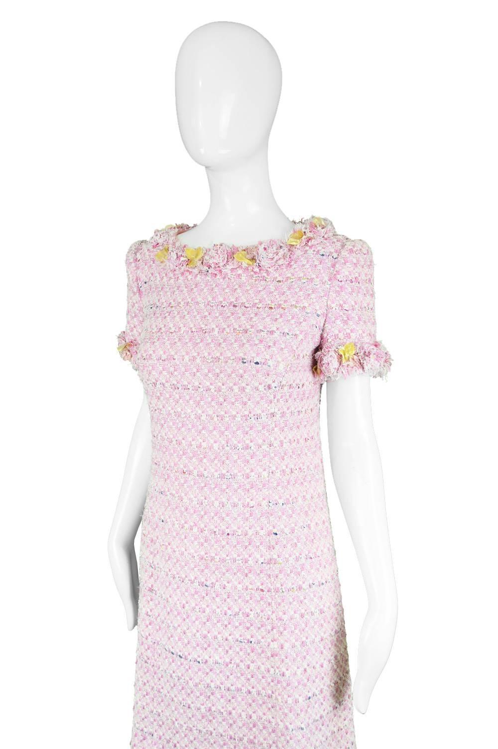 Bellville Sassoon Vintage Pink and White Bouclé Tweed Shift Dress, 1990s 1