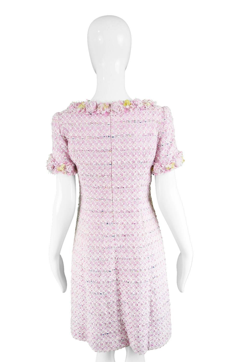 Bellville Sassoon Vintage Pink and White Bouclé Tweed Shift Dress, 1990s 3