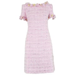Bellville Sassoon Vintage Pink and White Bouclé Tweed Shift Dress, 1990s